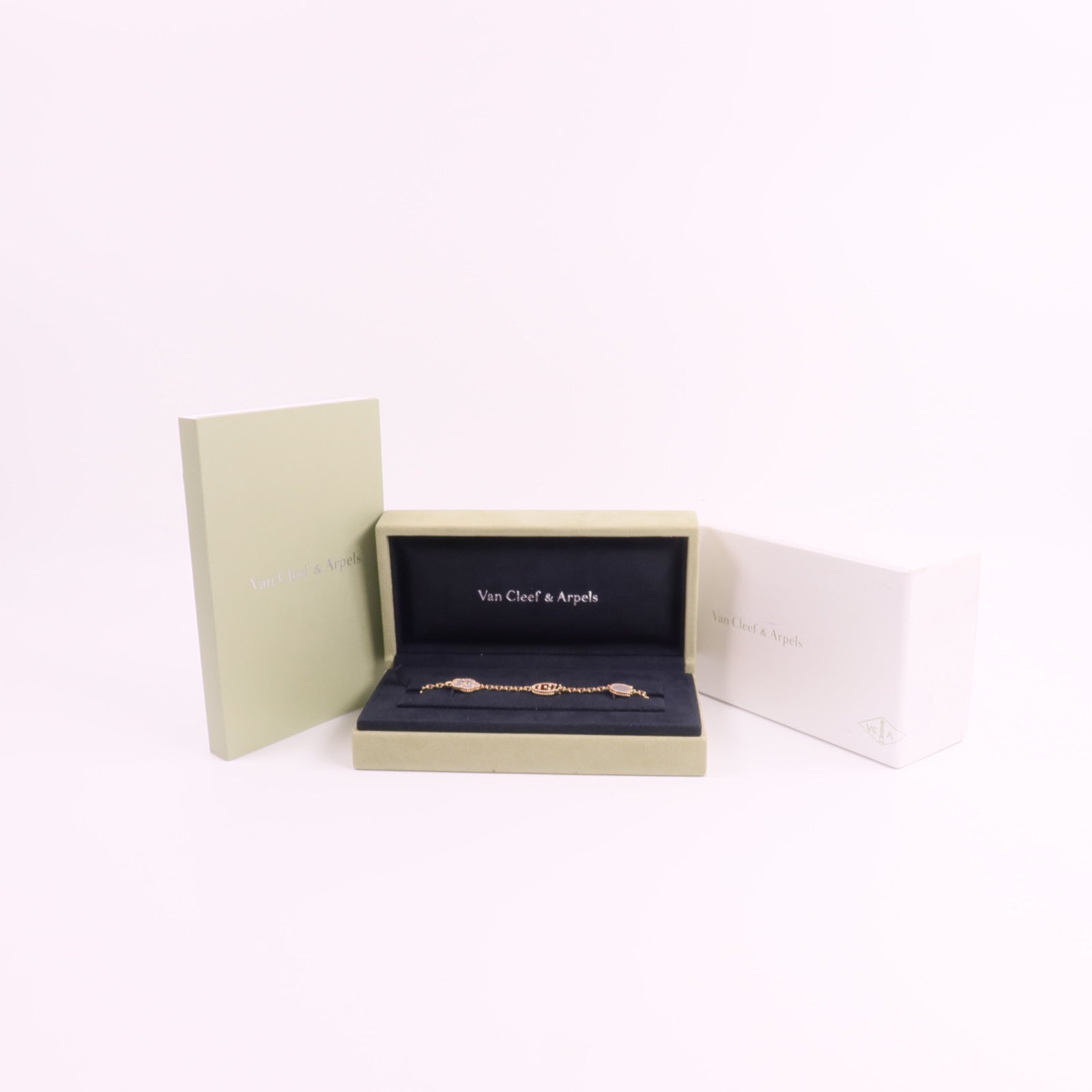 Van Cleef & Arpels 18K玫瑰金Lucky Spring Bracelet 5 Motifs珍珠母貝/紅玉髓/縞瑪瑙手鏈