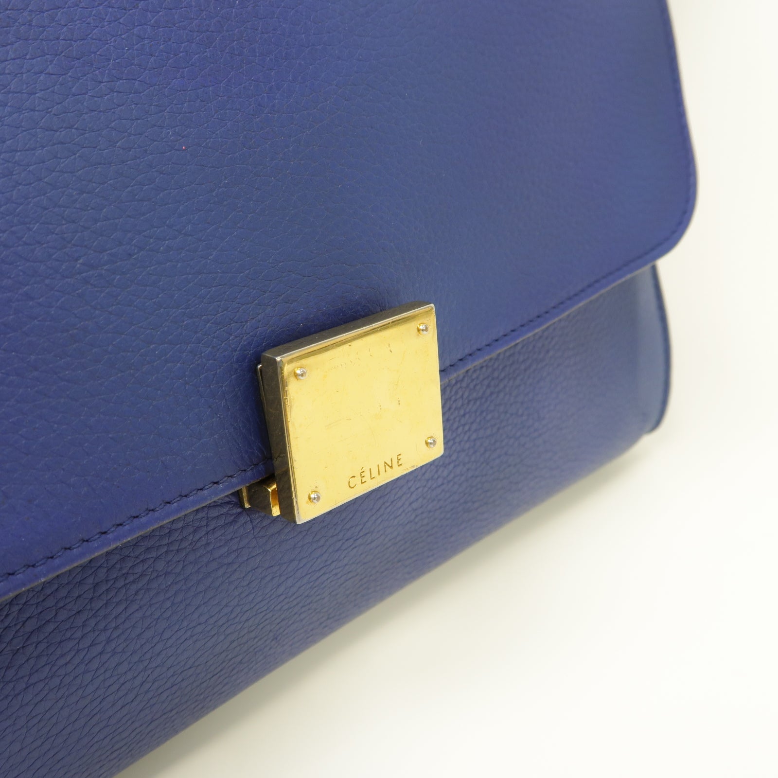 CELINE 【激減優惠】牛皮皮革Trapeze金扣手挽肩背兩用袋藍色