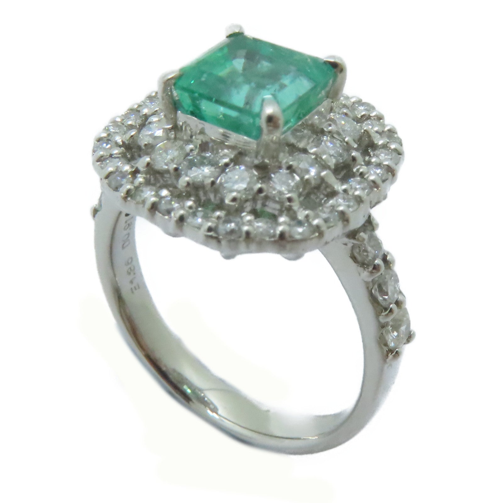 JEWELRY PT900鉑金Emerald Ring 1.35ct綠寶石/0.91ct鑚石戒指US#6.5