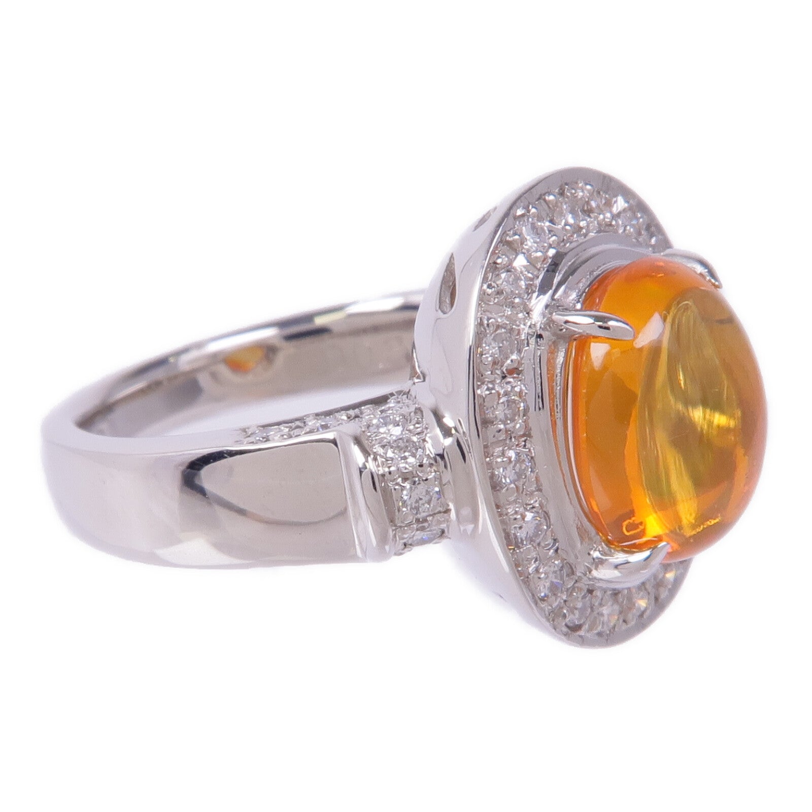 JEWELRY PT900鉑金Orange Opal Diamond Ring蛋白石/鑽石戒指US#5.5