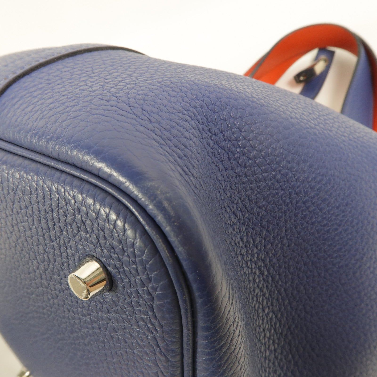 HERMES Clemence皮革Picotin MM手挽袋Bleu Brighton/Capucine