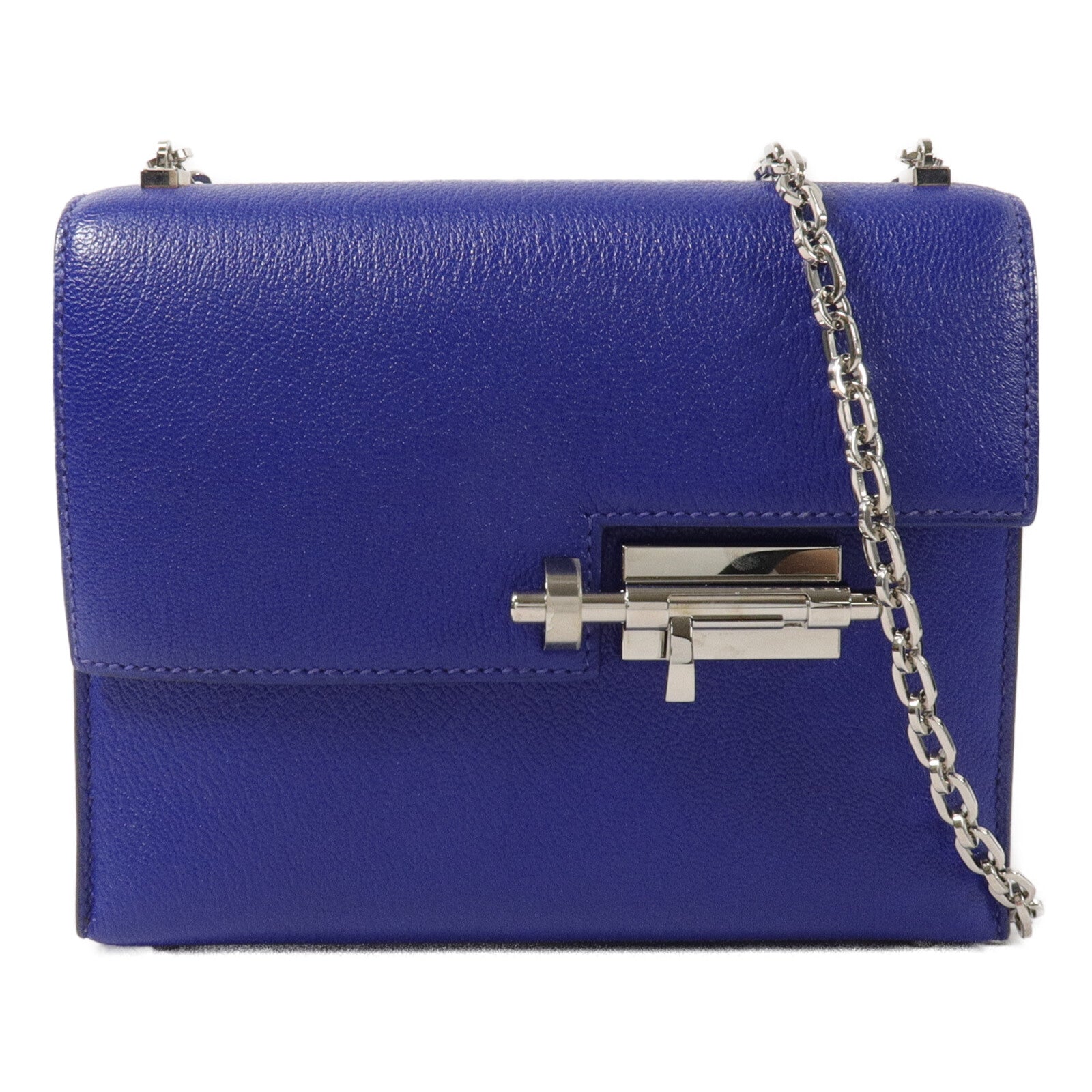 HERMES Chevre皮革Mini Verrou肩背包Bleu Electrique