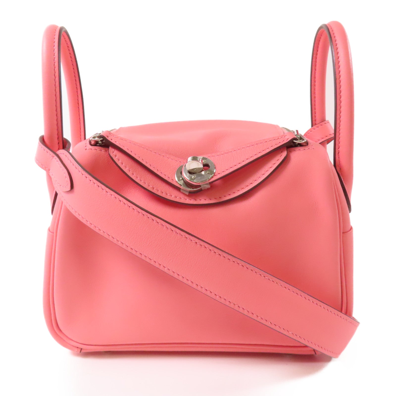 HERMES Swift皮革Mini Lindy銀扣肩背袋Rose Ete