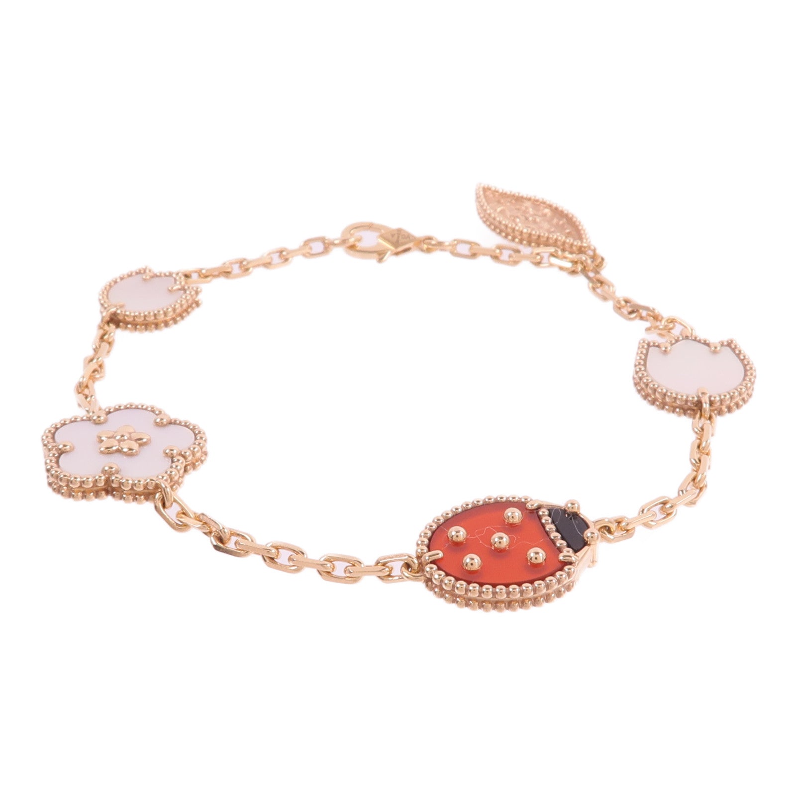Van Cleef & Arpels 18K玫瑰金Lucky Spring Bracelet 5 Motifs珍珠母貝/紅玉髓/縞瑪瑙手鏈