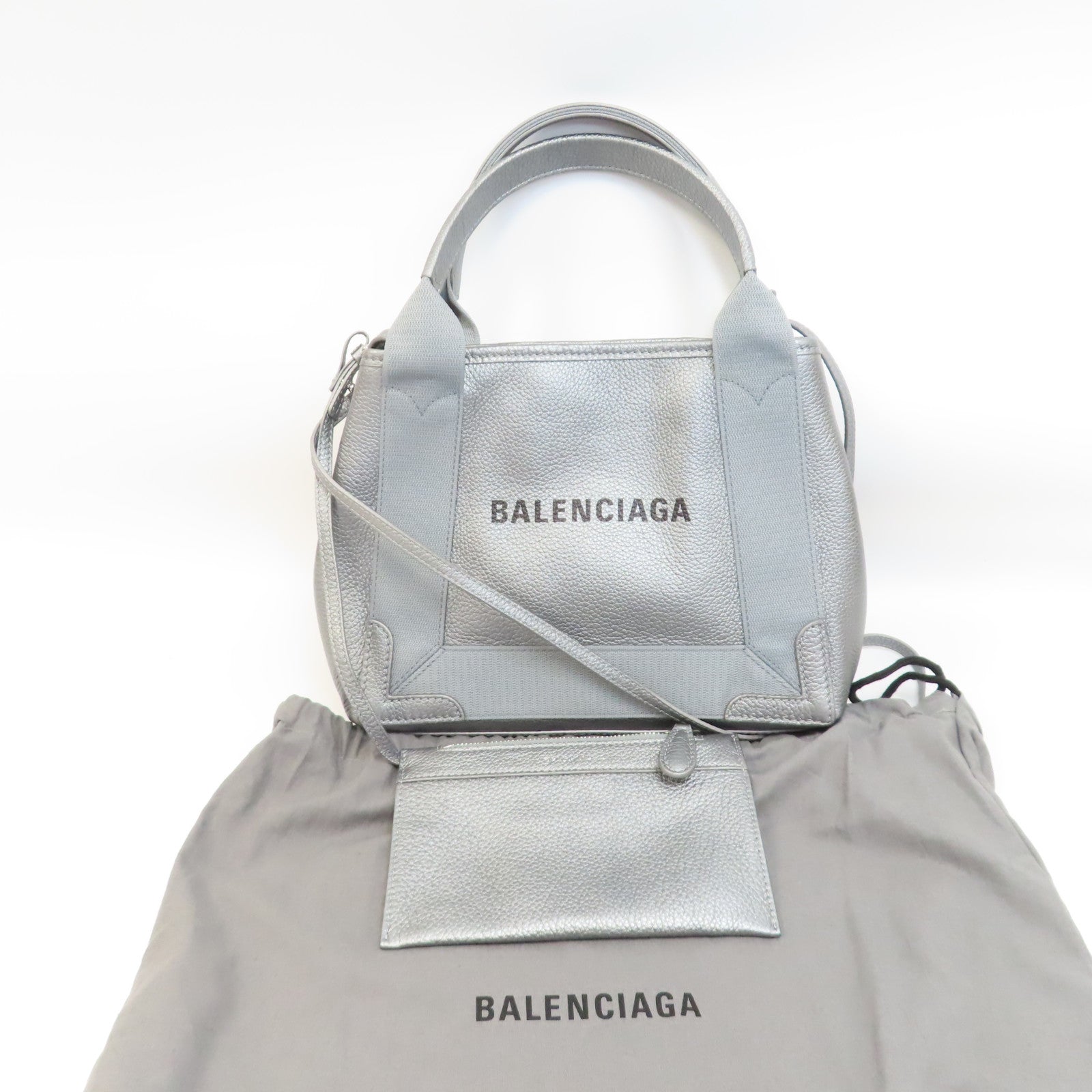 BALENCIAGA 牛皮皮革Cabas XS Bag手挽肩背兩用袋銀色