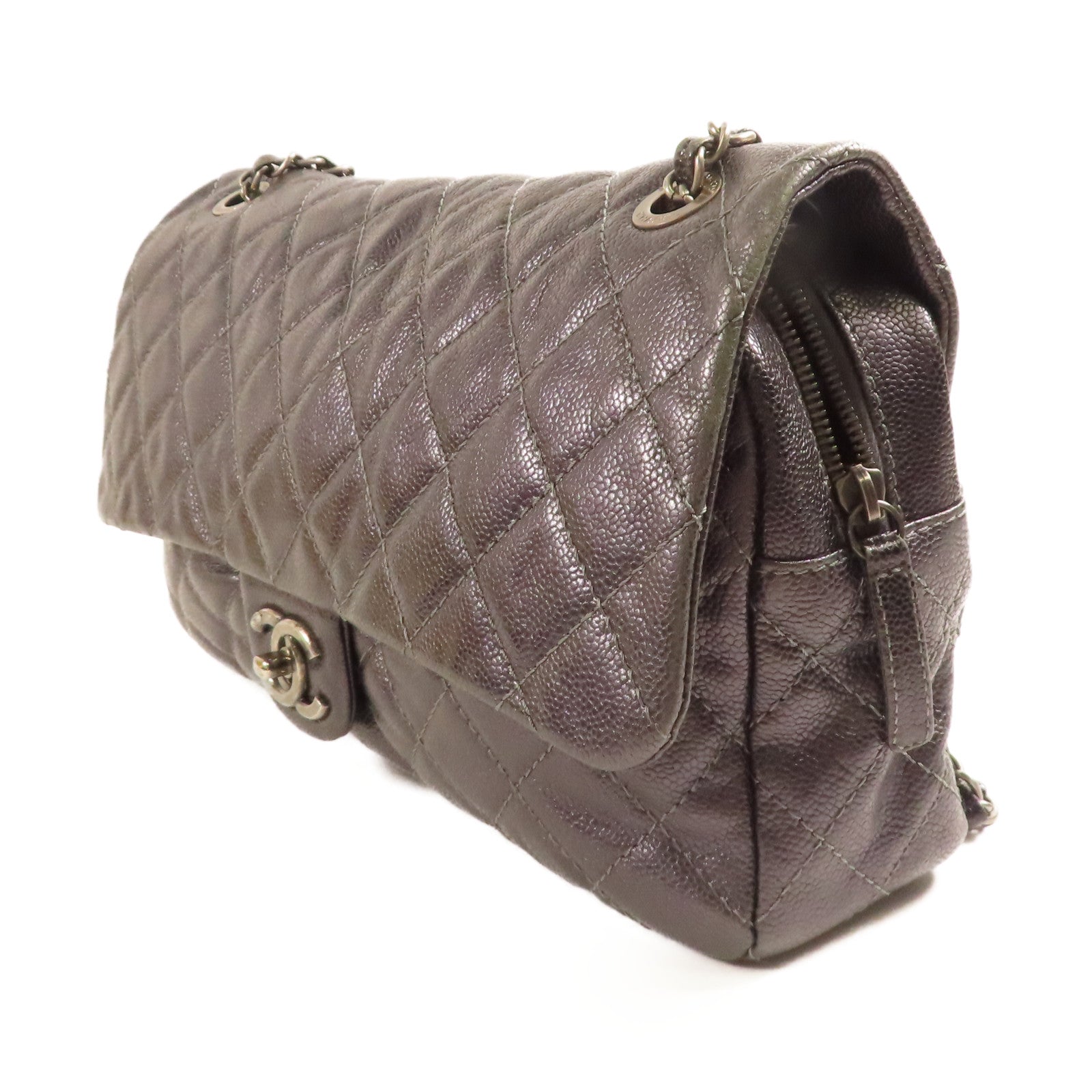 CHANEL 牛皮皮革Shoulder Bag銀扣鏈帶肩背袋