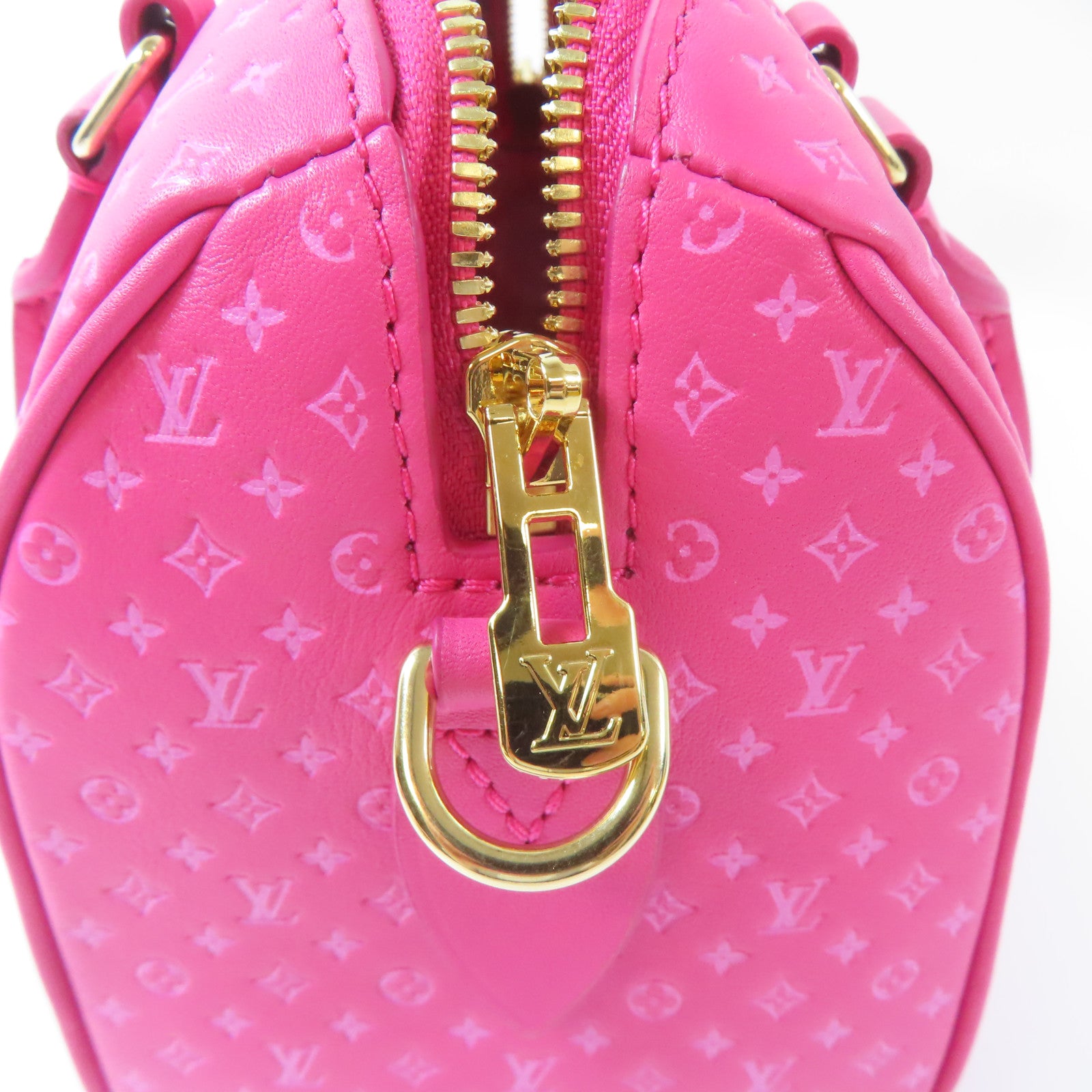 LOUIS VUITTON 牛皮皮革Speedy Bandouliere 20金扣手挽肩背兩用袋粉紅色