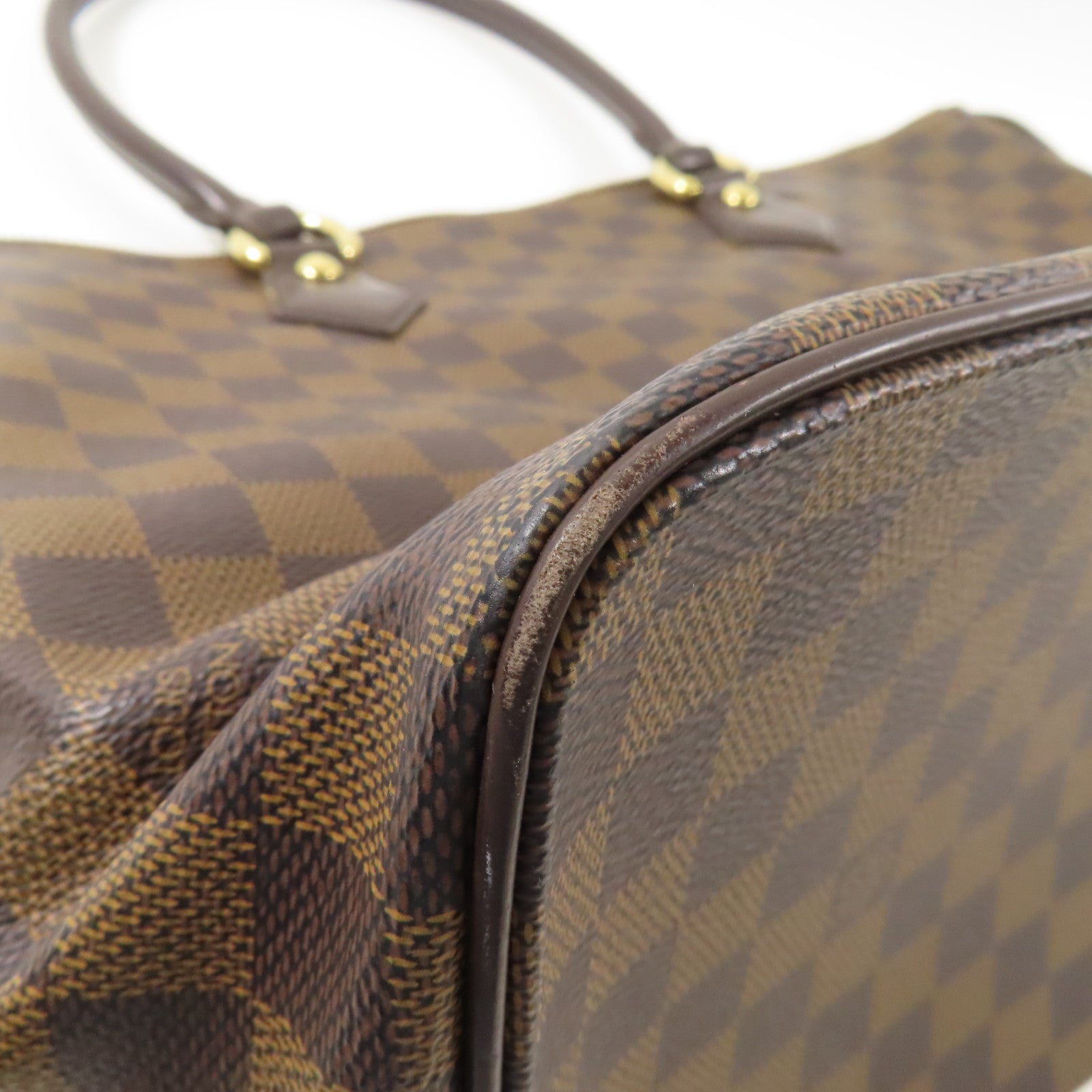 LOUIS VUITTON Damier Saleya MM金扣肩背袋/手挽袋棕色