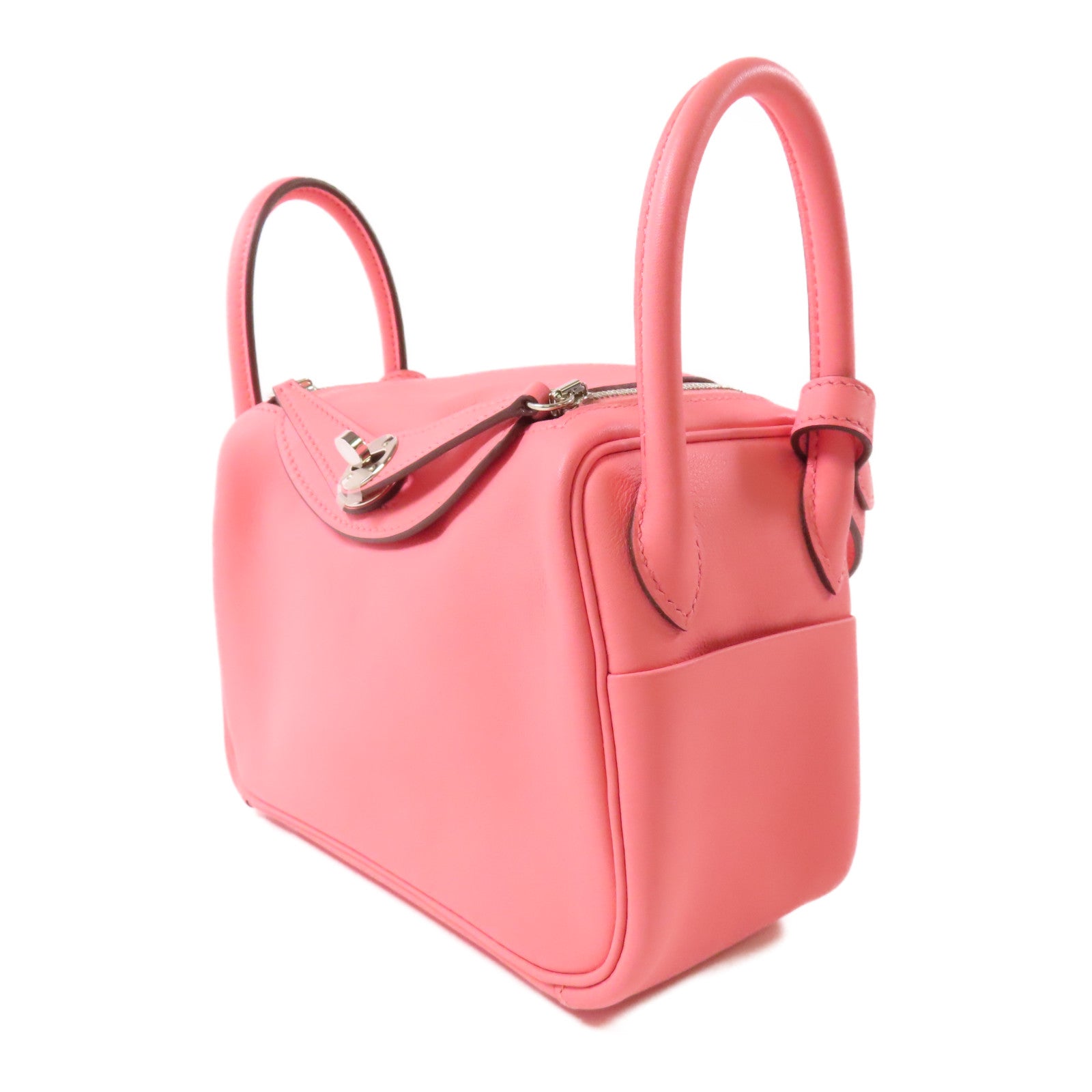 HERMES Swift皮革Mini Lindy銀扣肩背袋Rose Ete