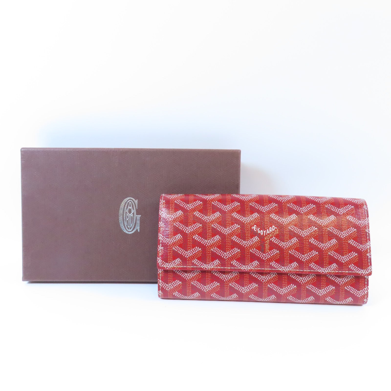 GOYARD 塗層帆布Fold Wallet銀扣長錢包紅色