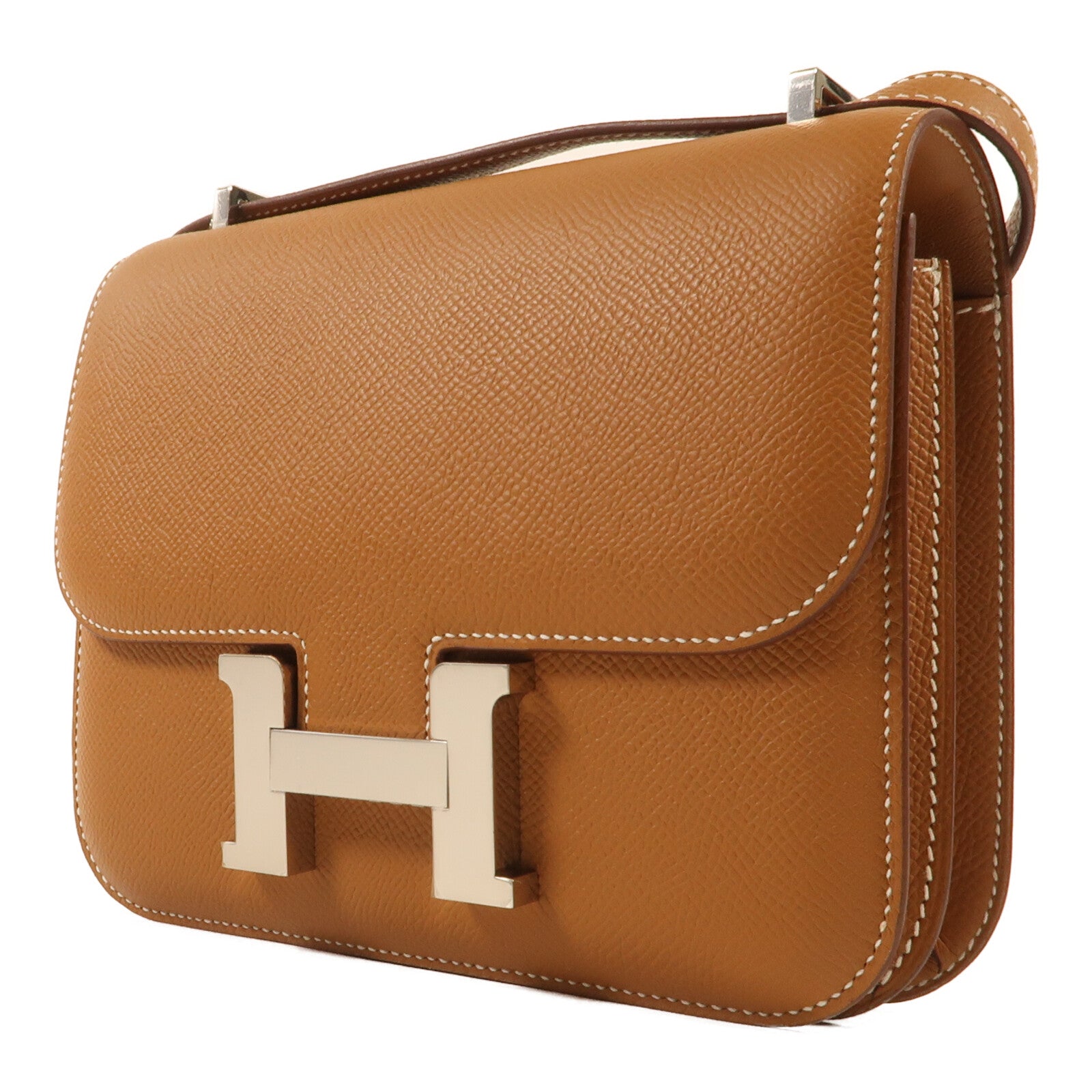 HERMES Epsom皮革Constance Mini銀扣肩背袋Gold