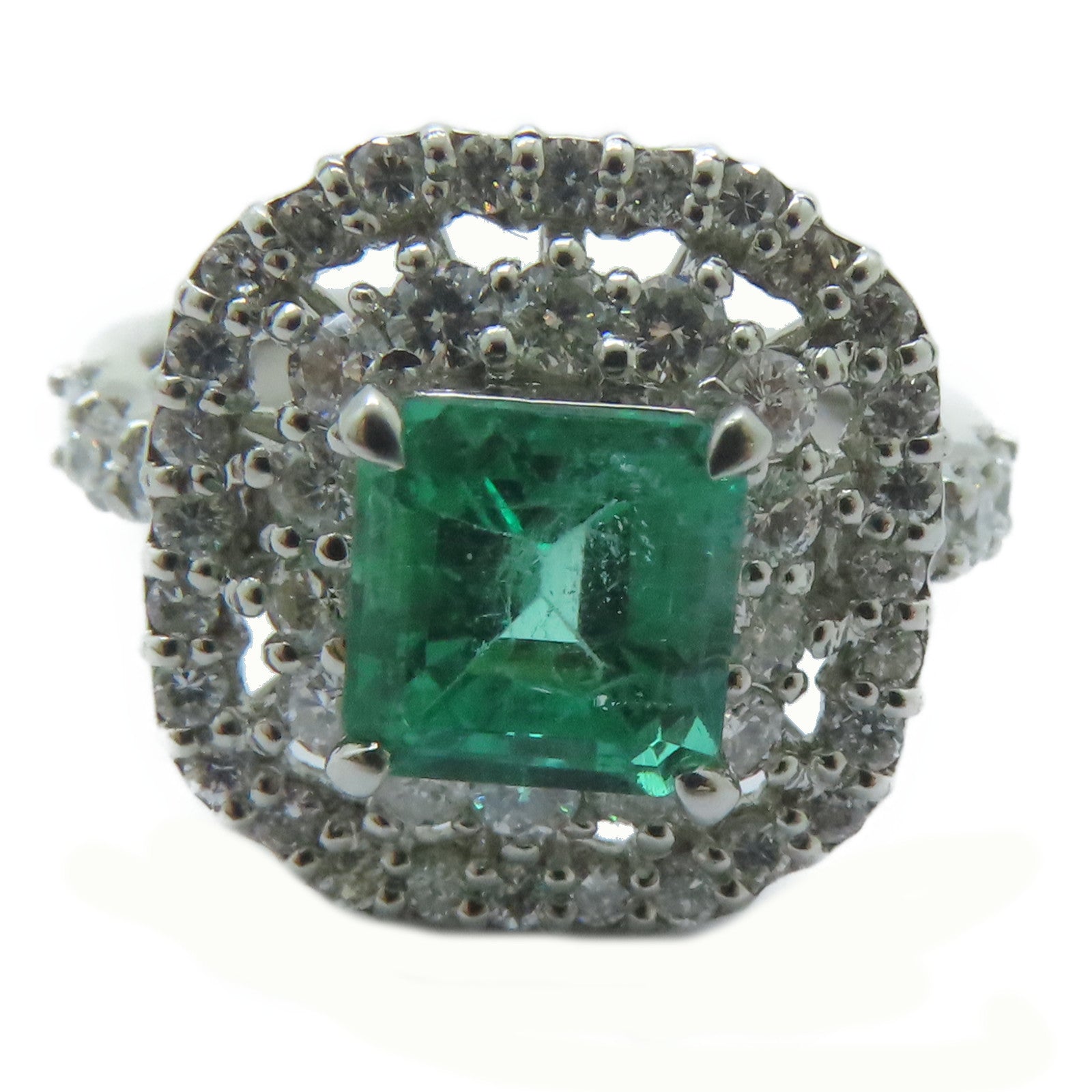 JEWELRY PT900鉑金Emerald Ring 1.35ct綠寶石/0.91ct鑚石戒指US#6.5