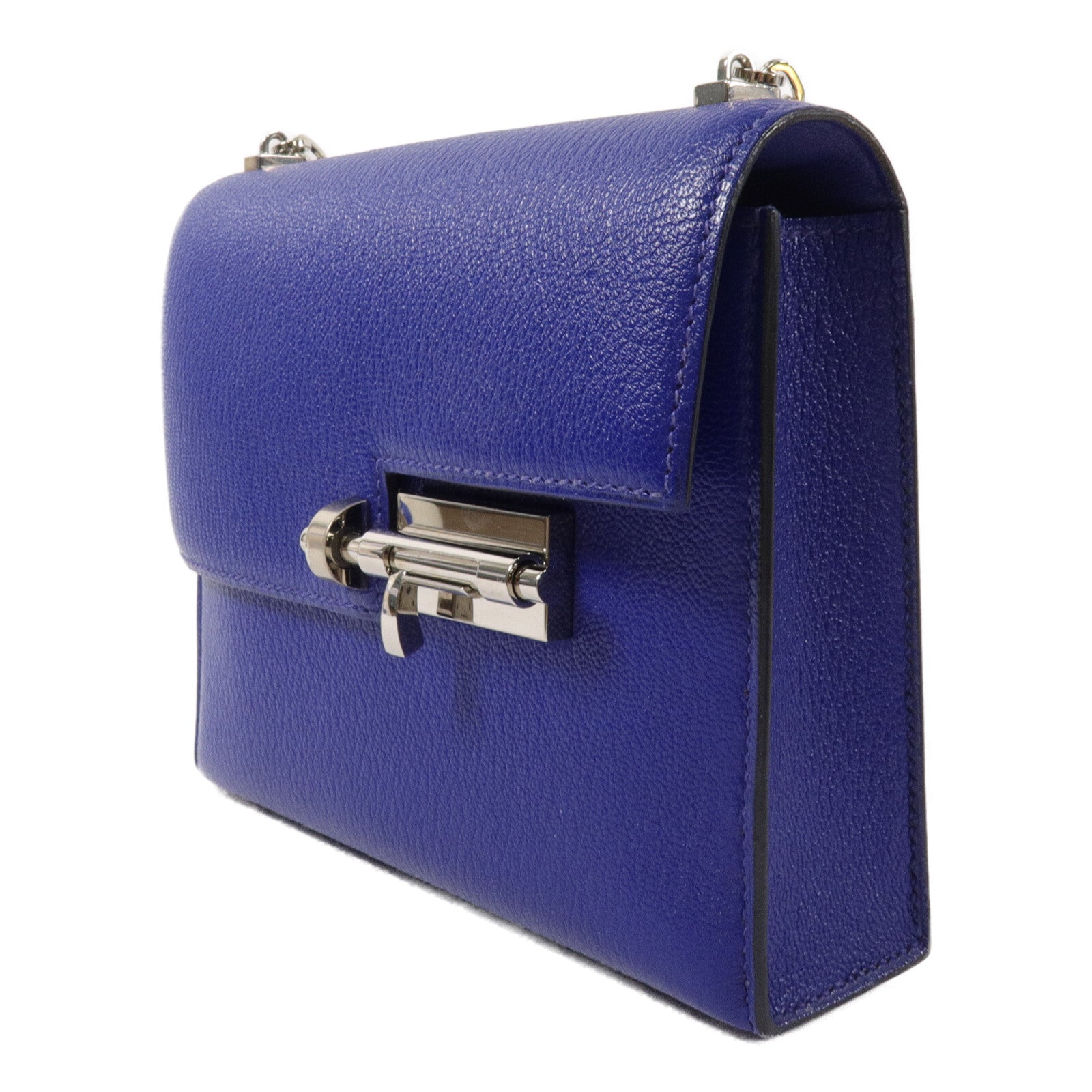 HERMES Chevre皮革Mini Verrou肩背包Bleu Electrique