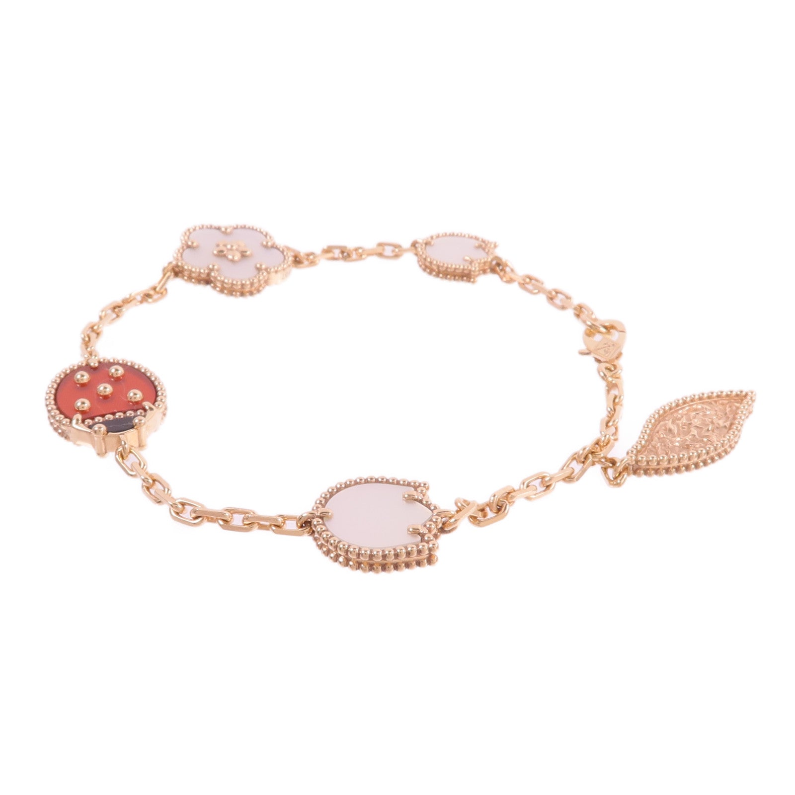 Van Cleef & Arpels 18K玫瑰金Lucky Spring Bracelet 5 Motifs珍珠母貝/紅玉髓/縞瑪瑙手鏈