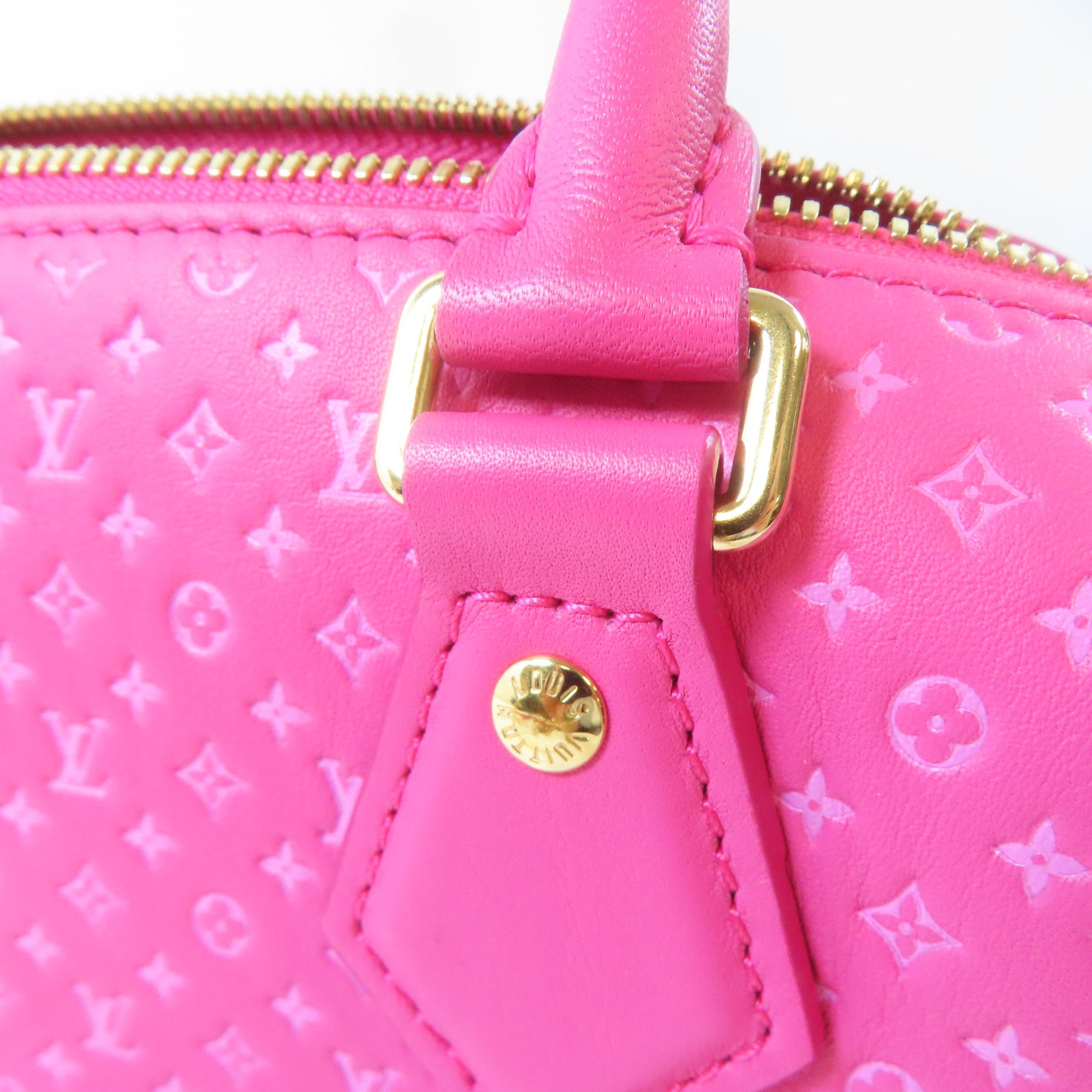LOUIS VUITTON 牛皮皮革Speedy Bandouliere 20金扣手挽肩背兩用袋粉紅色