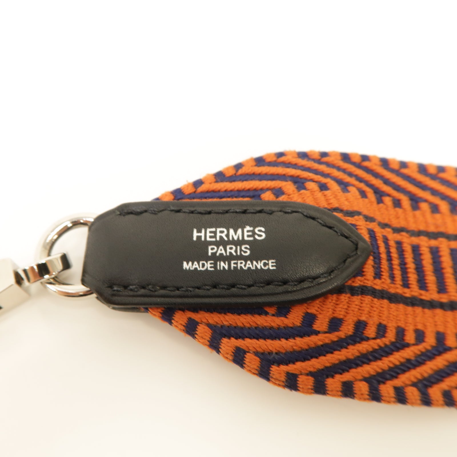 HERMES 帆布Strap銀扣掛飾橙色