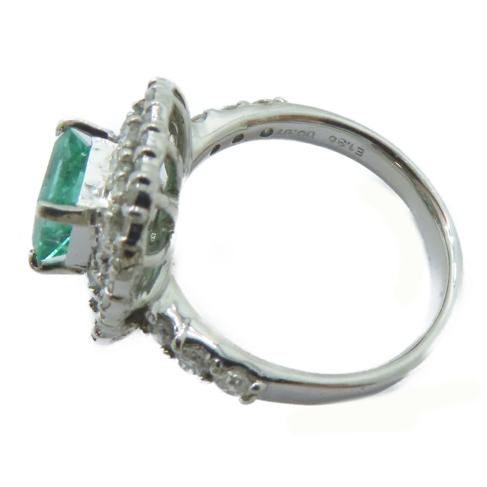 JEWELRY PT900鉑金Emerald Ring 1.35ct綠寶石/0.91ct鑚石戒指US#6.5