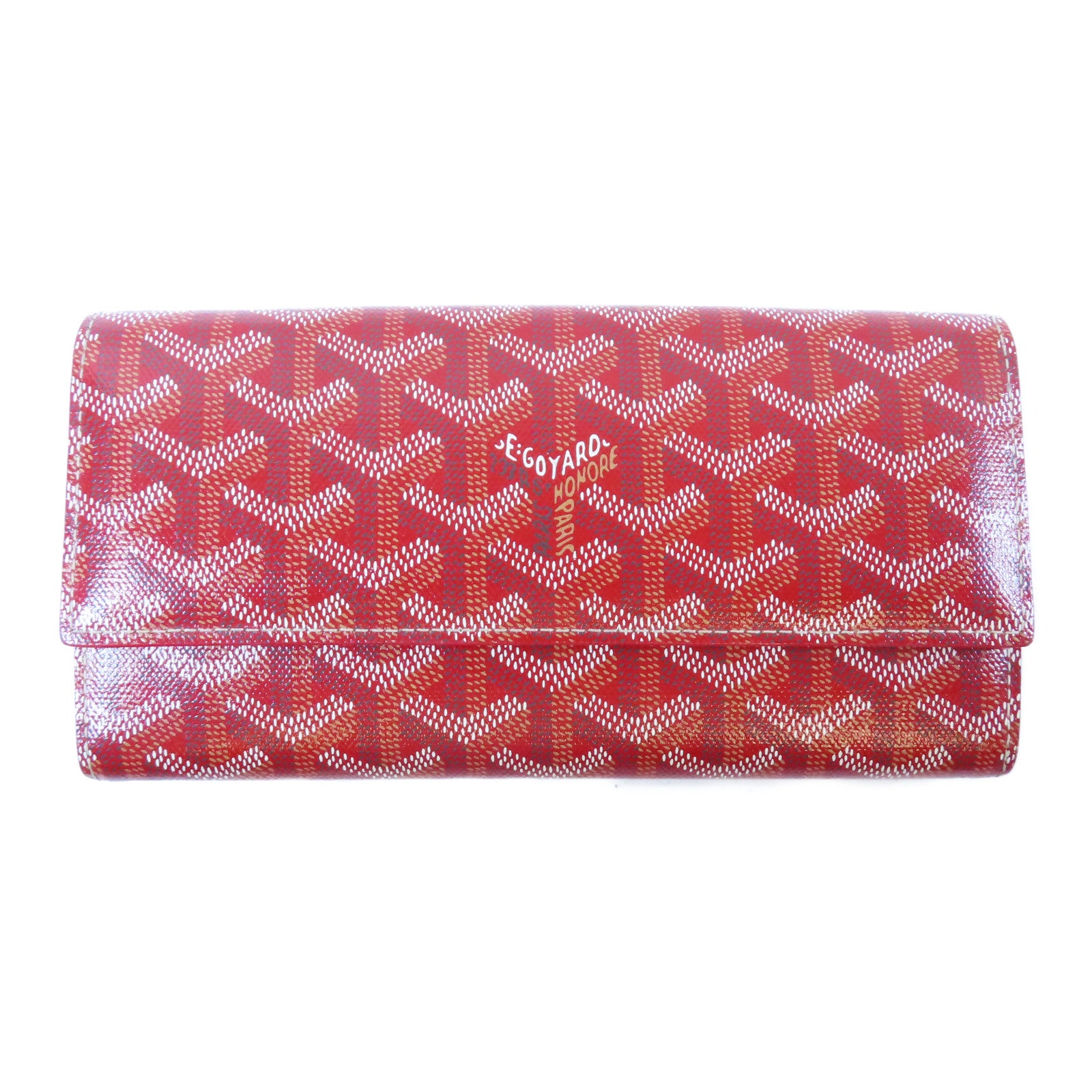 GOYARD 塗層帆布Fold Wallet銀扣長錢包紅色