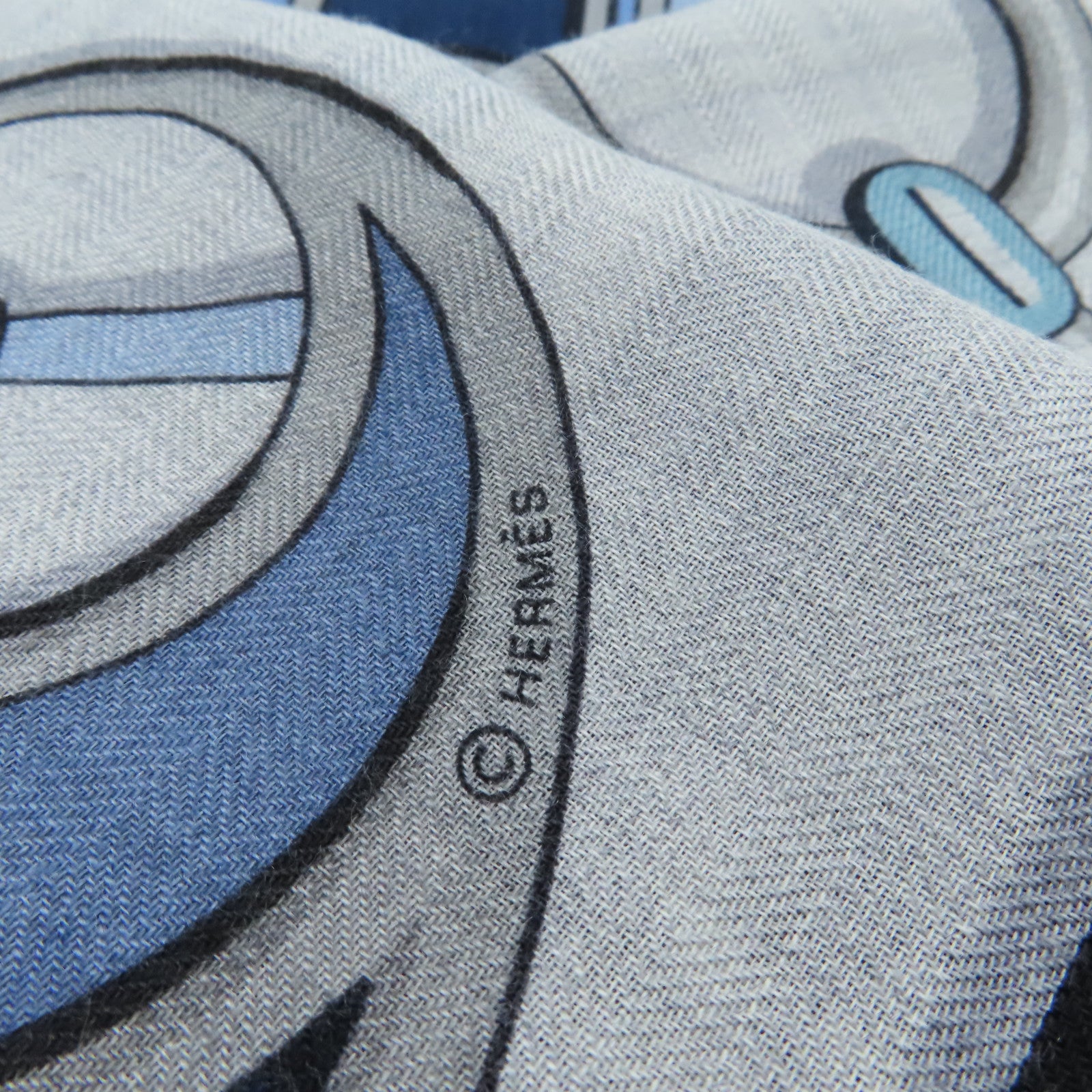 HERMES Cashmere/絲質 Scarf圍巾灰色/藍色