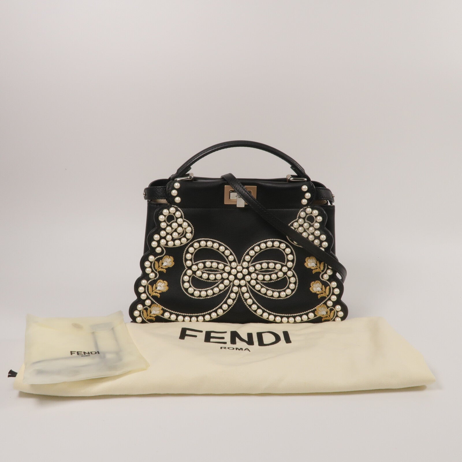 FENDI 牛皮皮革Peekaboo Mini手挽肩背兩用袋