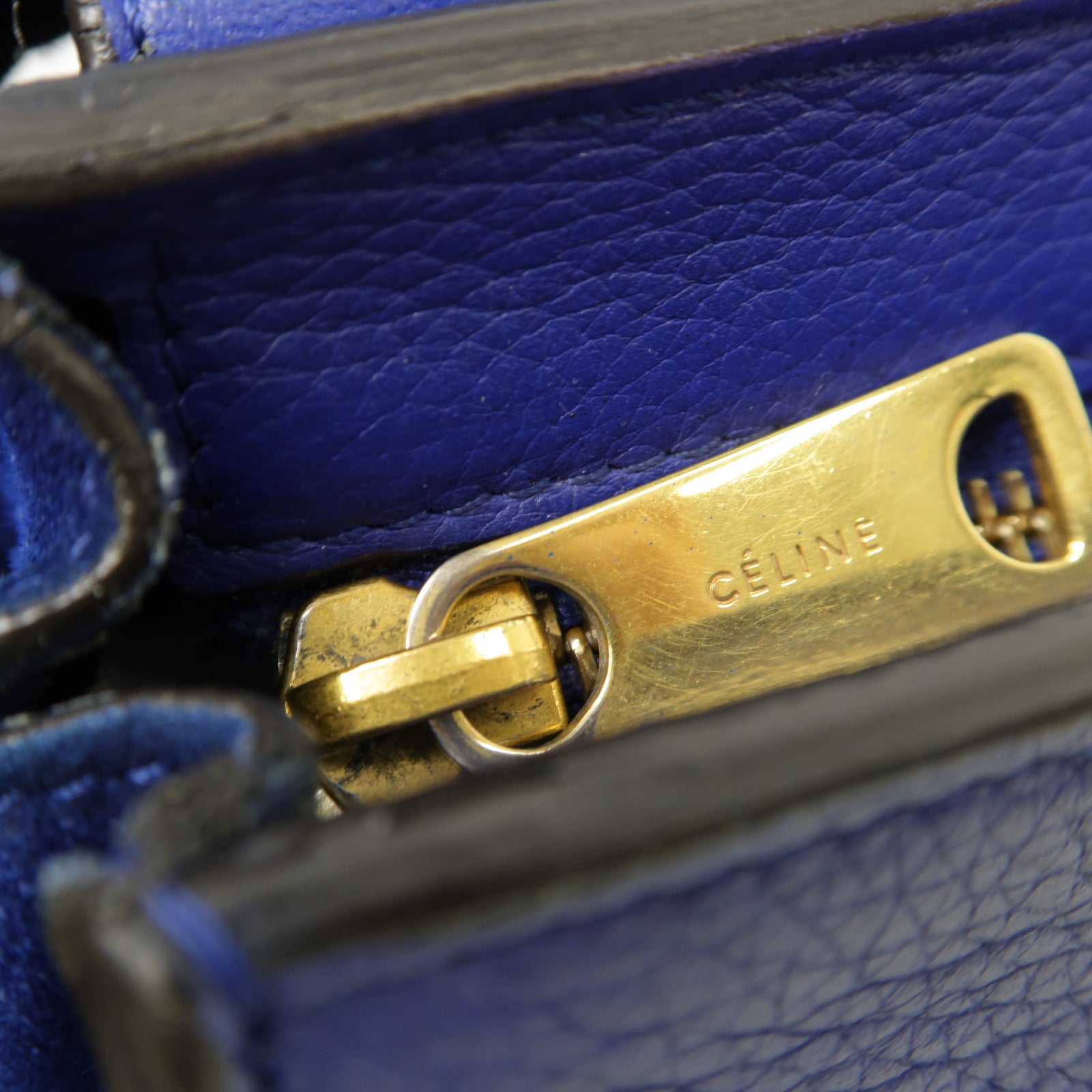 CELINE 【激減優惠】牛皮皮革Trapeze金扣手挽肩背兩用袋藍色