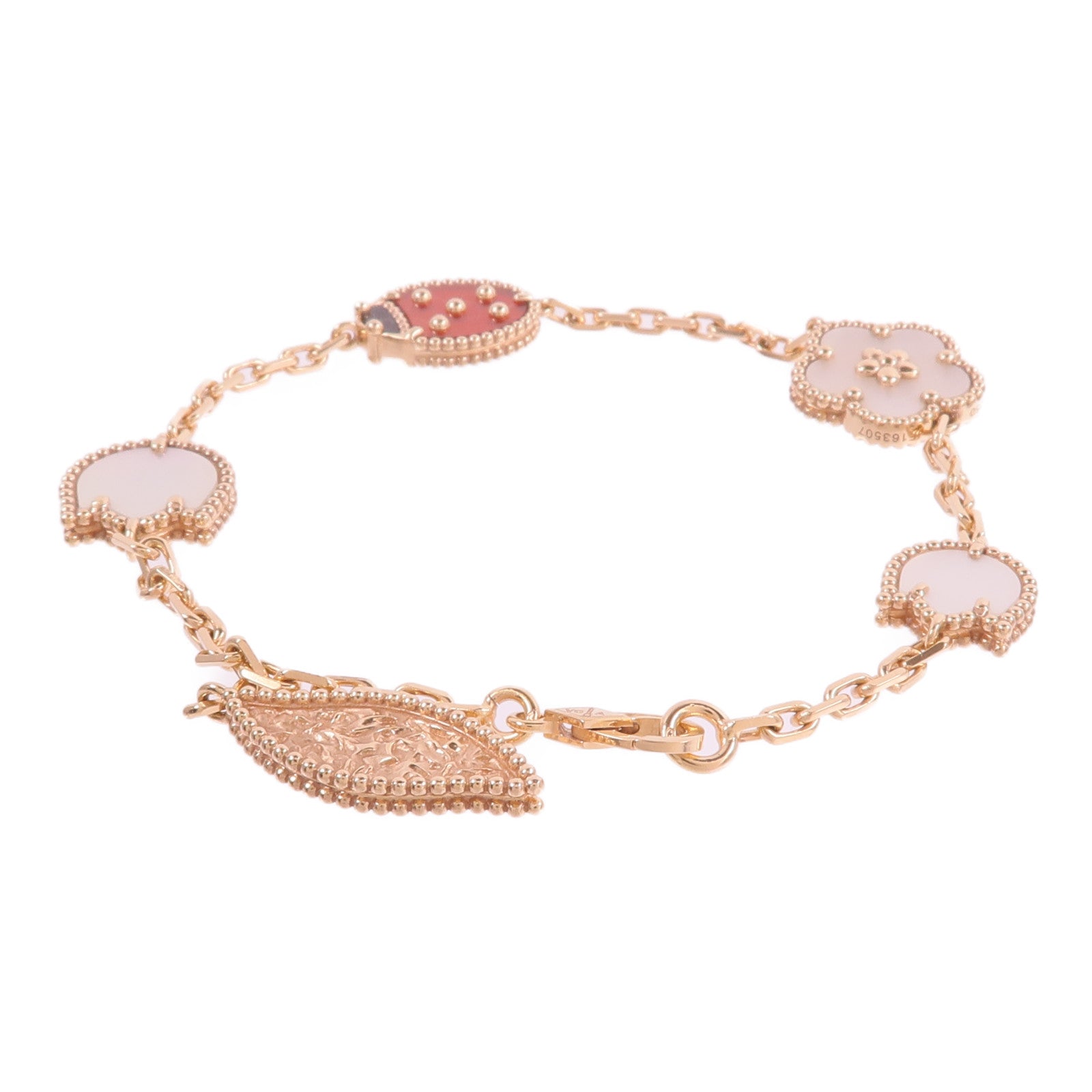 Van Cleef & Arpels 18K玫瑰金Lucky Spring Bracelet 5 Motifs珍珠母貝/紅玉髓/縞瑪瑙手鏈