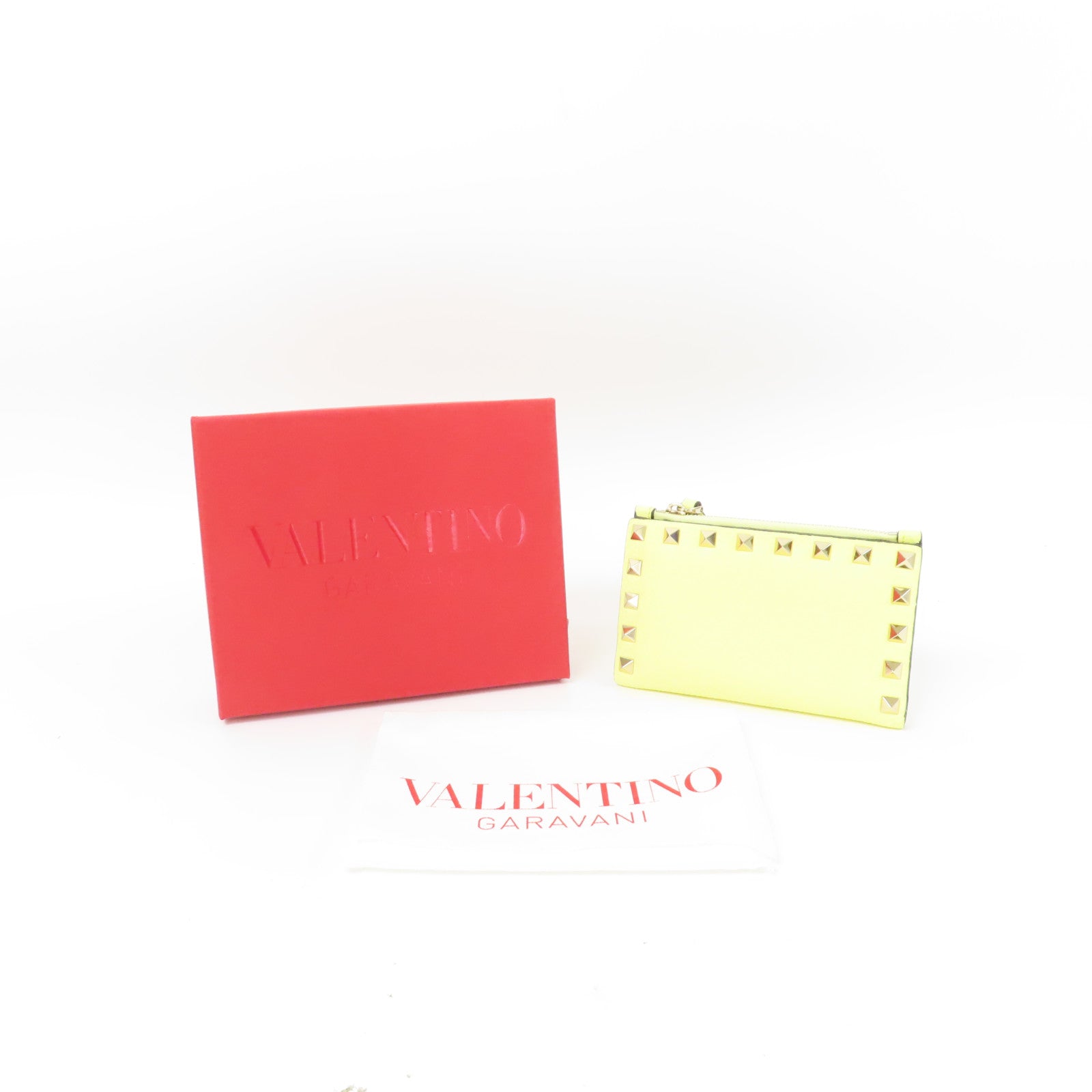 Valentino 牛皮皮革Card Case金扣卡片套黃色