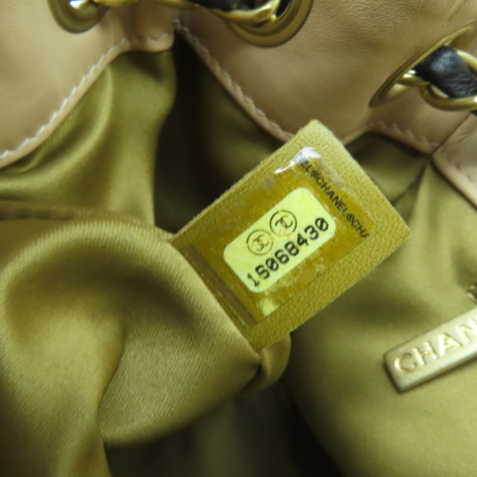 CHANEL 【清倉大減價】菱格羊皮皮革Chain Shoulder金扣鏈帶肩背袋杏色