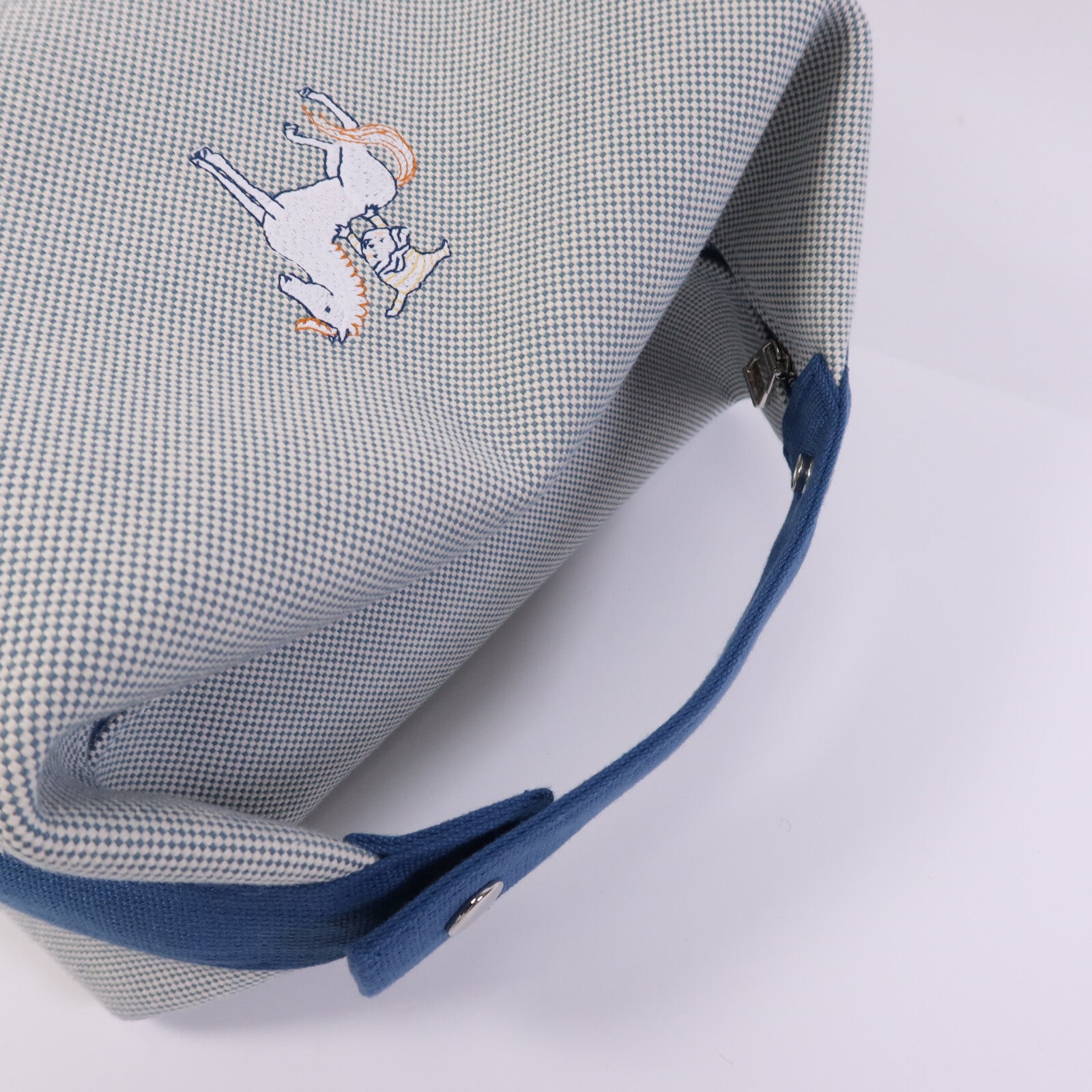 HERMES 帆布Bride-a-Brac Cabriole GM銀扣手挽袋Bleu Nattier