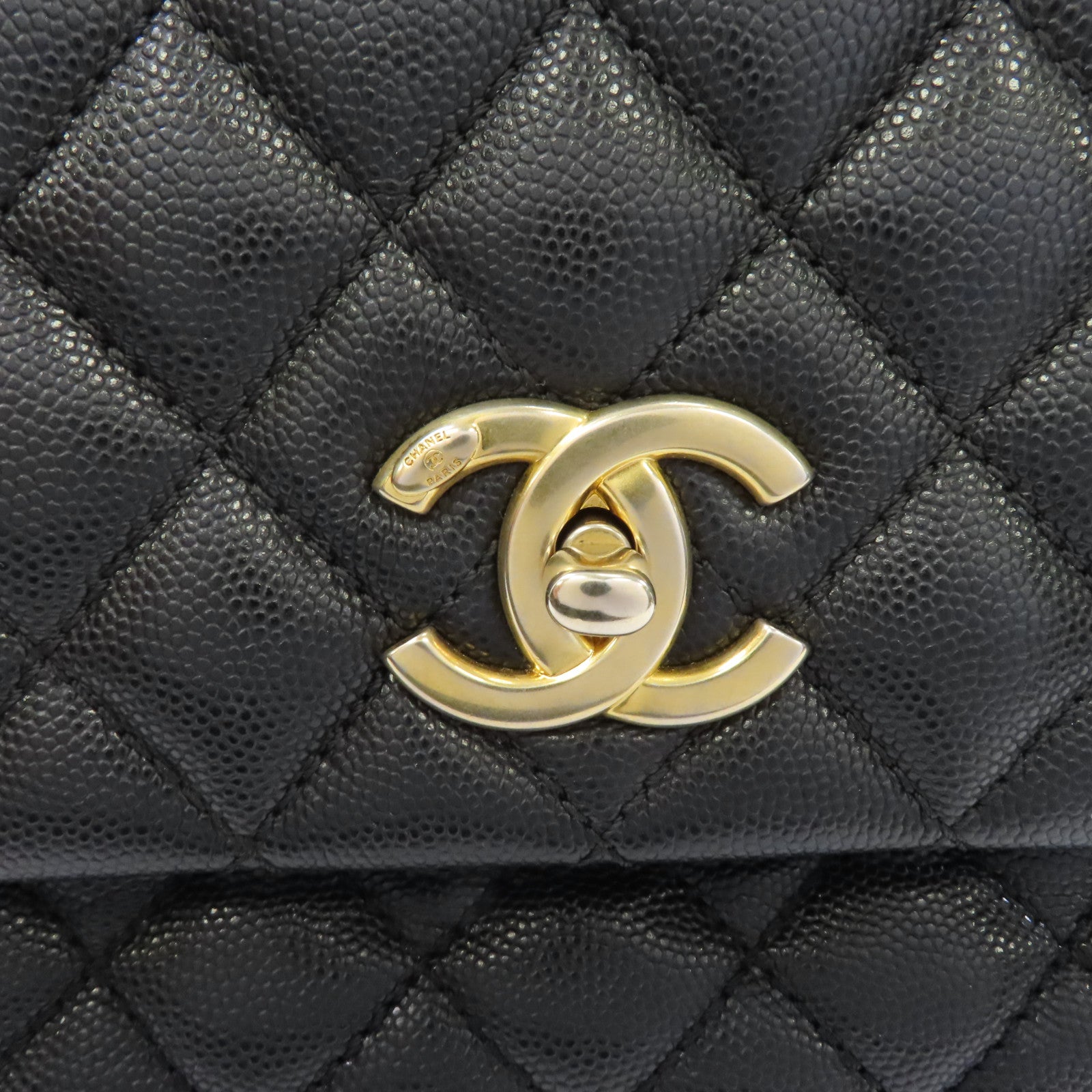 CHANEL 菱格牛皮皮革CoCo Handle金扣鏈帶手挽肩背兩用袋黑色