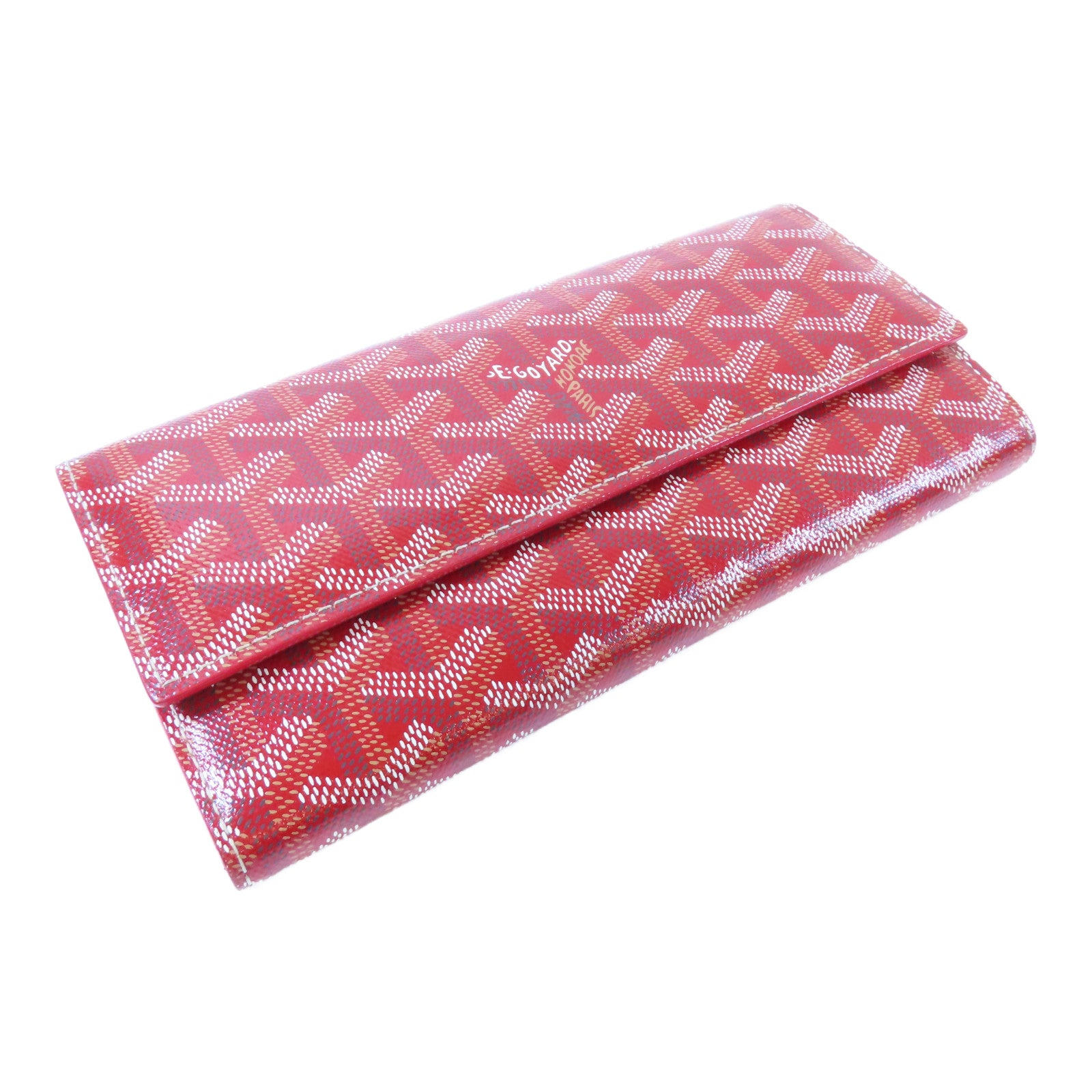 GOYARD 塗層帆布Fold Wallet銀扣長錢包紅色