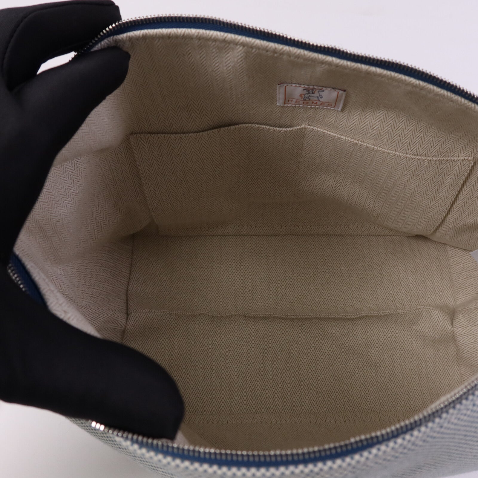 HERMES 帆布Bride-a-Brac Cabriole GM銀扣手挽袋Bleu Nattier