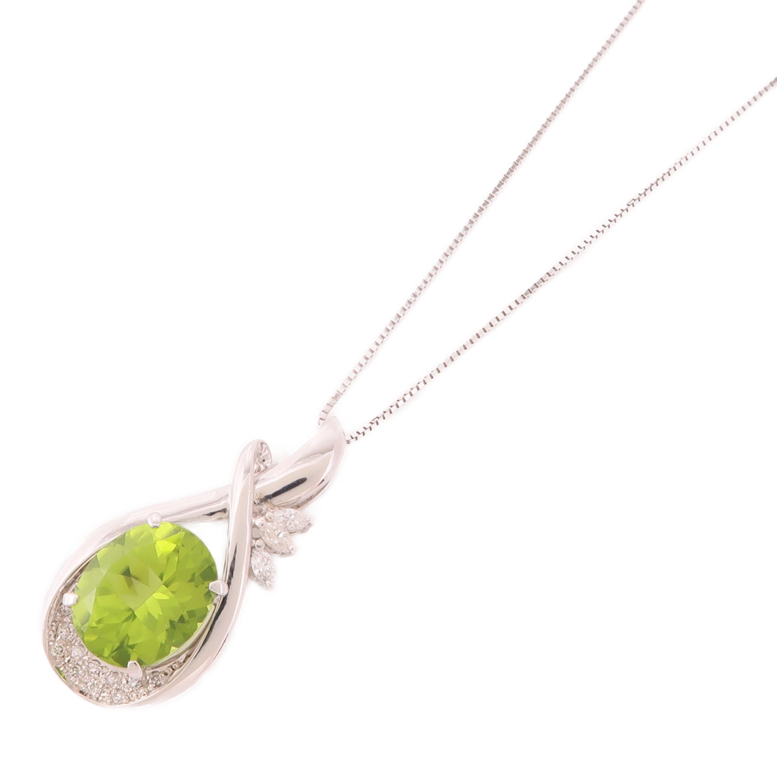 JEWELRY 【激減優惠】18K白金Peridot Necklace橄欖石/鑽石項鍊