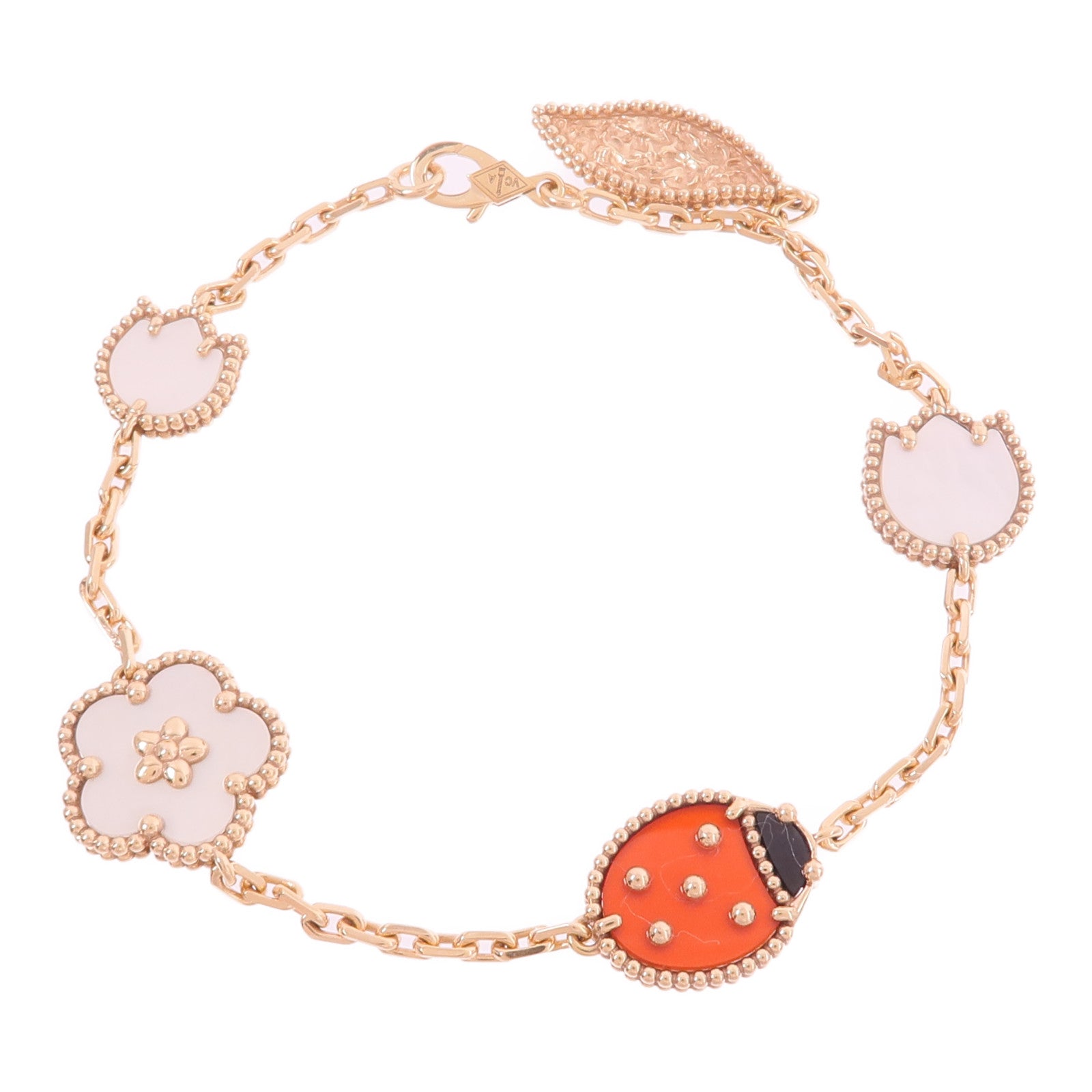 Van Cleef & Arpels 18K玫瑰金Lucky Spring Bracelet 5 Motifs珍珠母貝/紅玉髓/縞瑪瑙手鏈