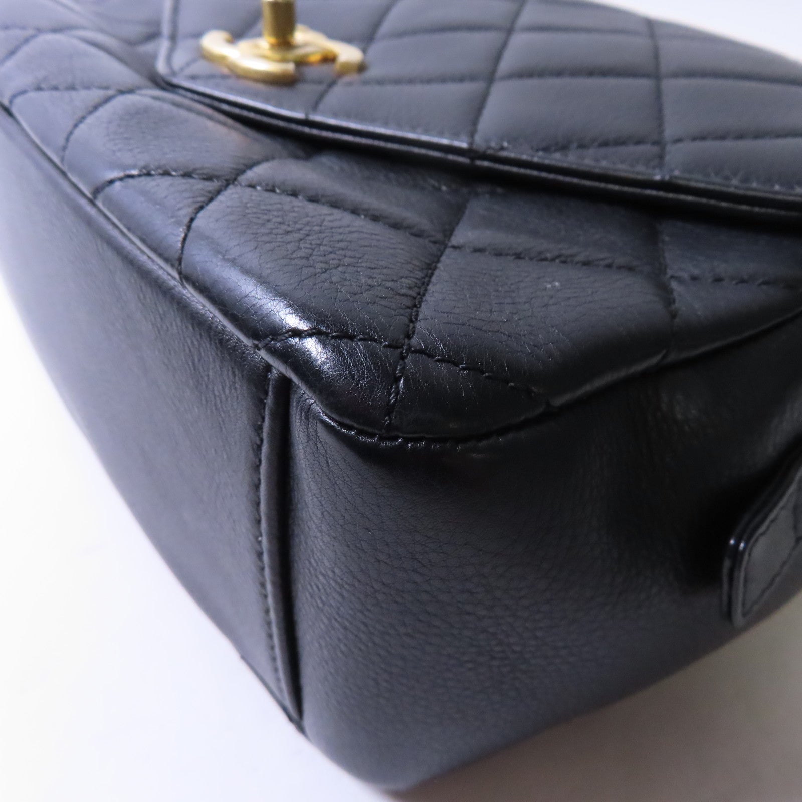 CHANEL 菱格牛皮皮革2way Shoulder Bag金扣鏈帶肩背袋黑色