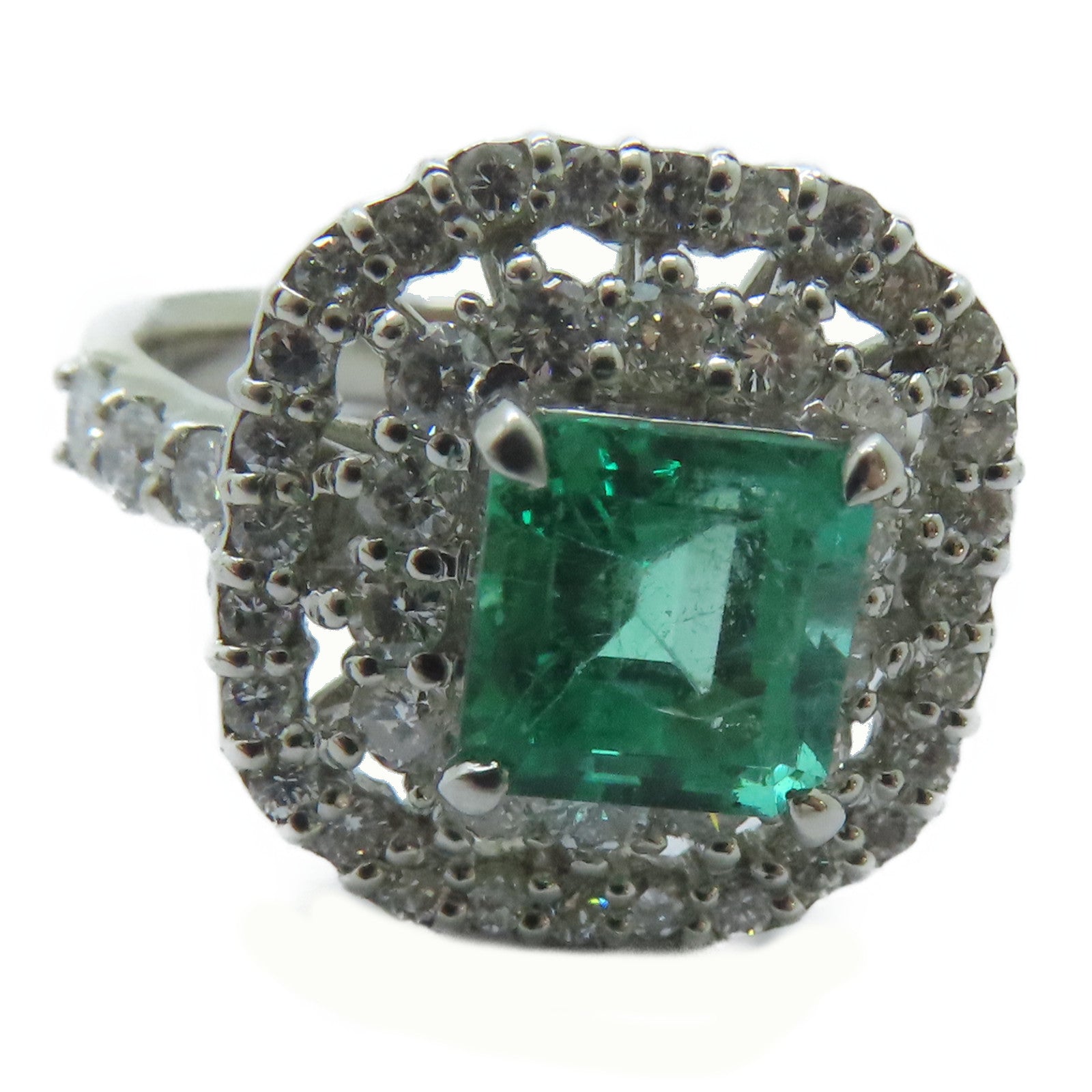 JEWELRY PT900鉑金Emerald Ring 1.35ct綠寶石/0.91ct鑚石戒指US#6.5