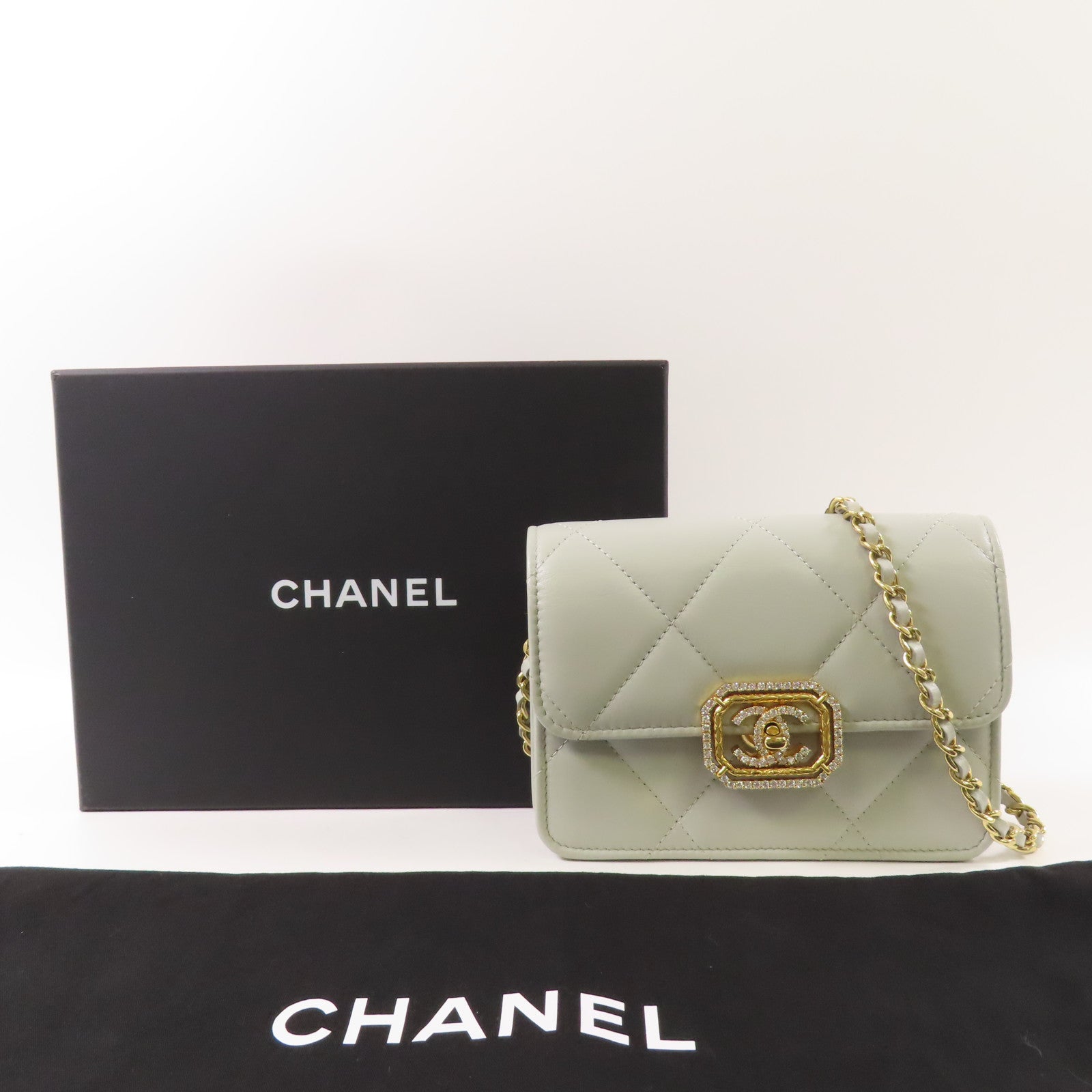 CHANEL 羊皮皮革Chain Shoulder金扣鏈帶肩背袋