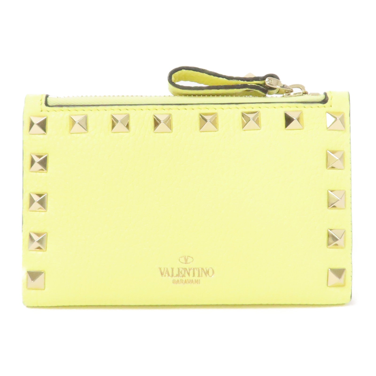 Valentino 牛皮皮革Card Case金扣卡片套黃色