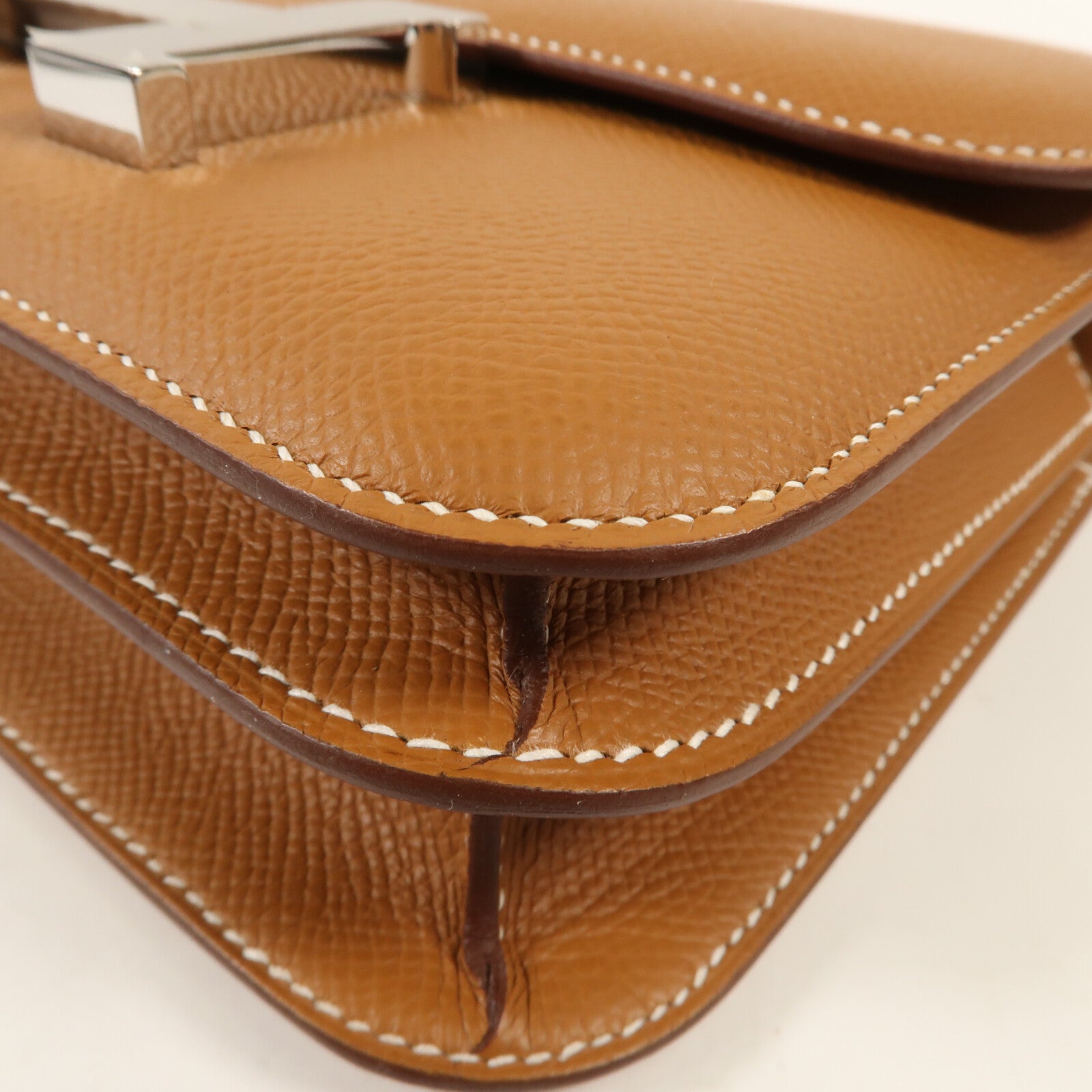 HERMES Epsom皮革Constance Mini銀扣肩背袋Gold