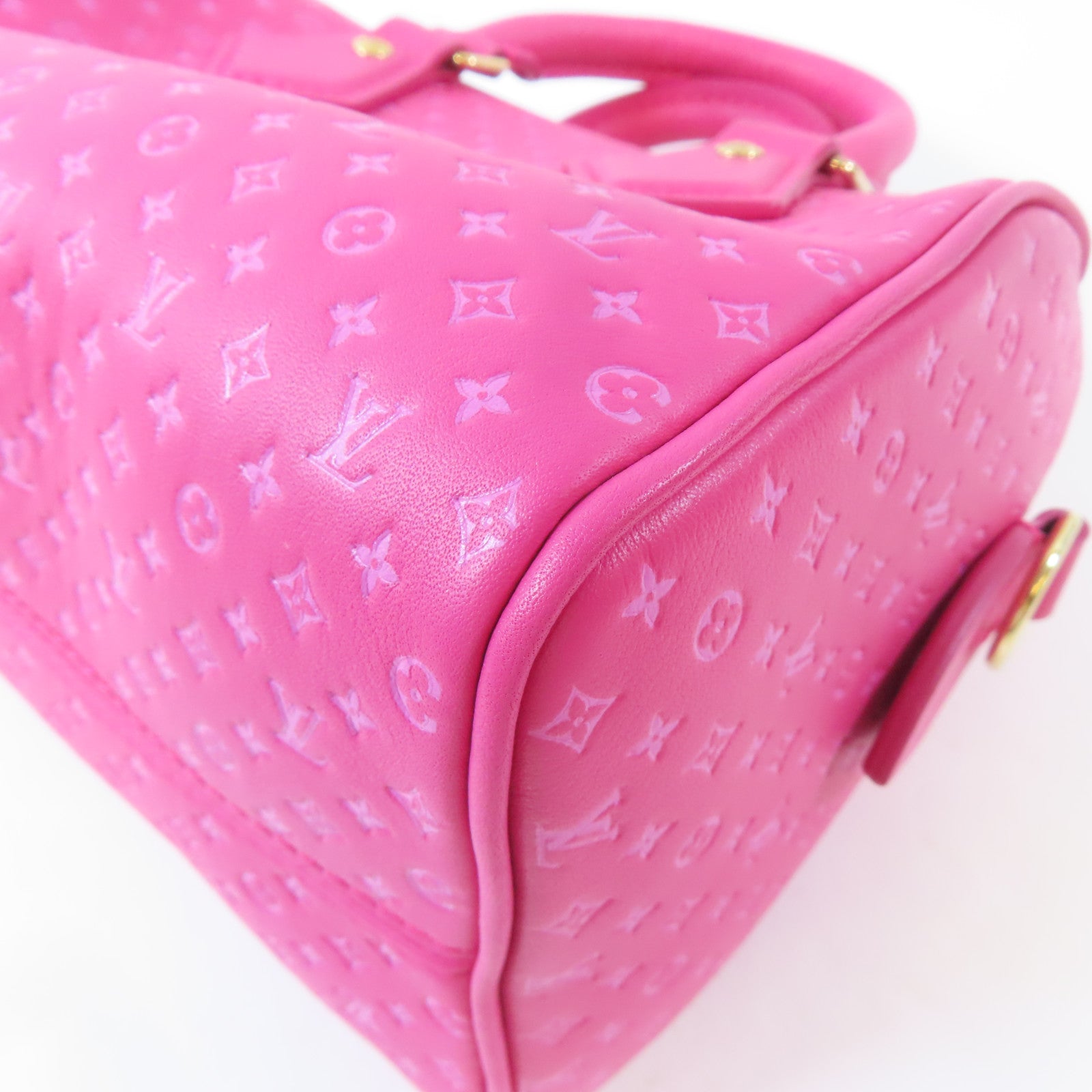 LOUIS VUITTON 牛皮皮革Speedy Bandouliere 20金扣手挽肩背兩用袋粉紅色