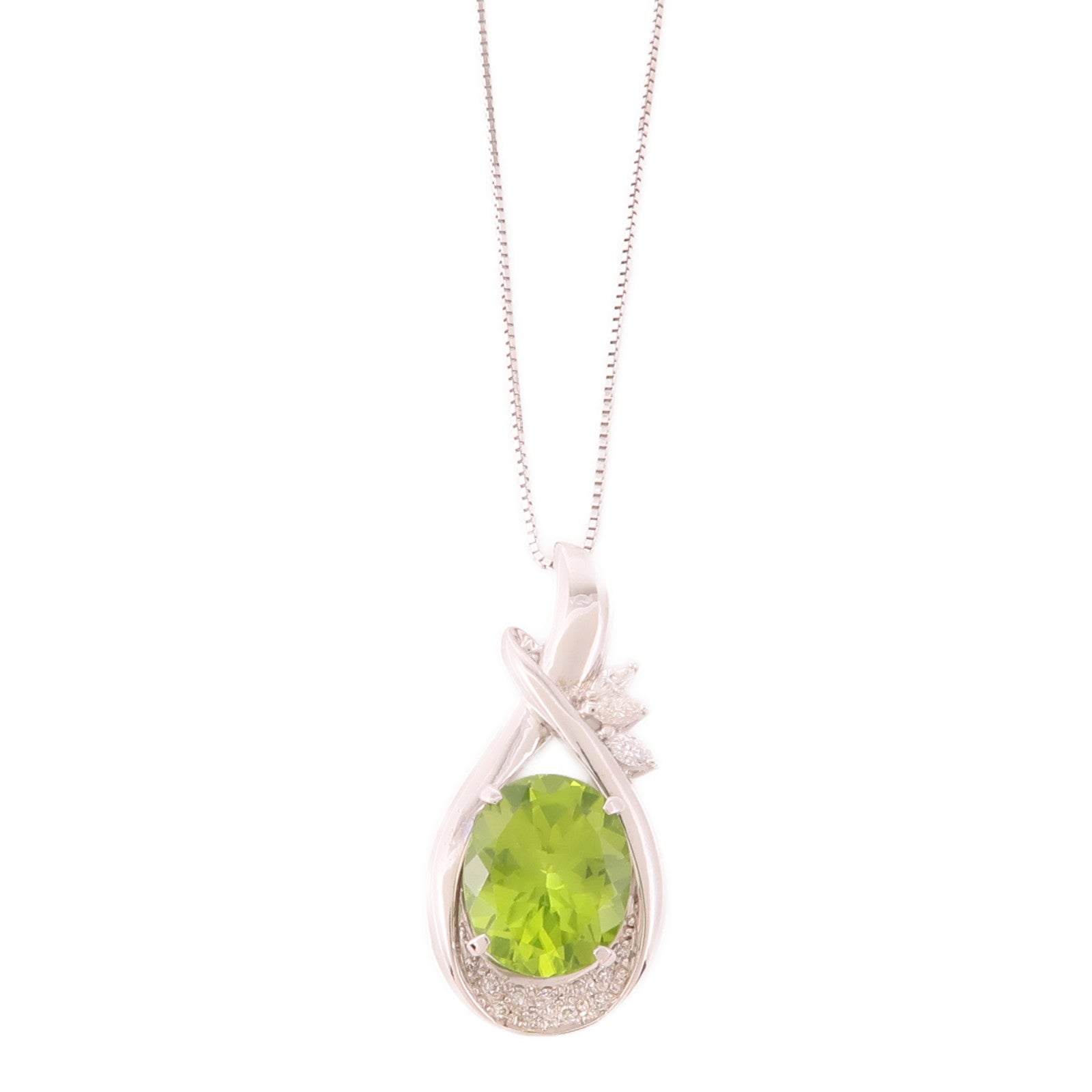 JEWELRY 【激減優惠】18K白金Peridot Necklace橄欖石/鑽石項鍊