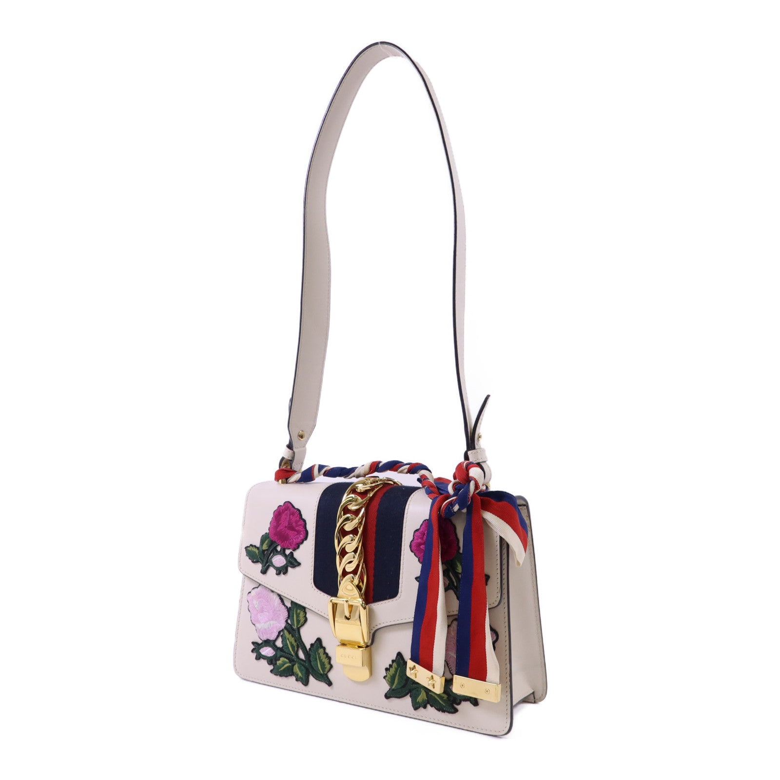 GUCCI 牛皮皮革Sylvie金扣肩背袋