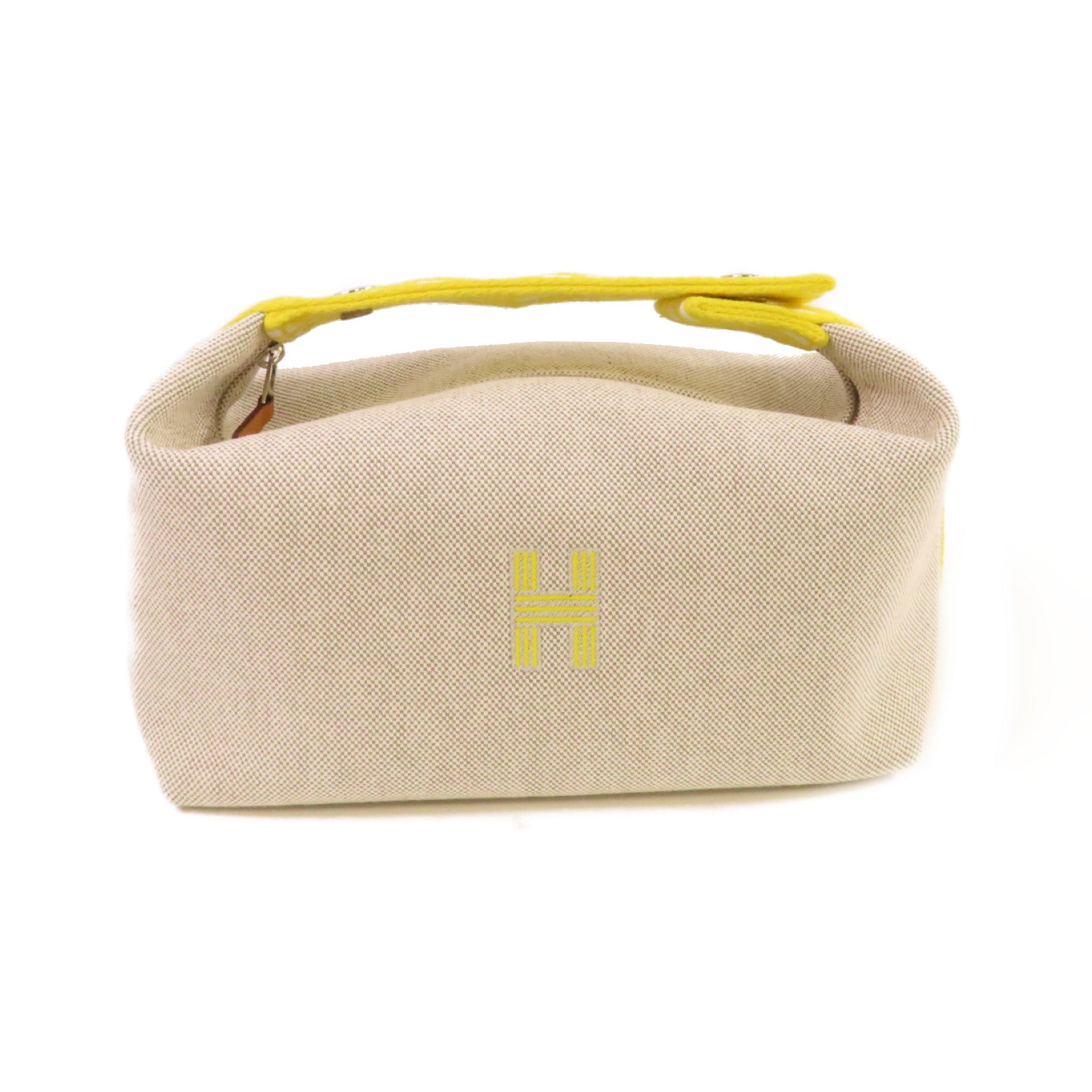 HERMES H Plume帆布Bride A Brac small Hand Bag銀扣手挽袋米色/黃色