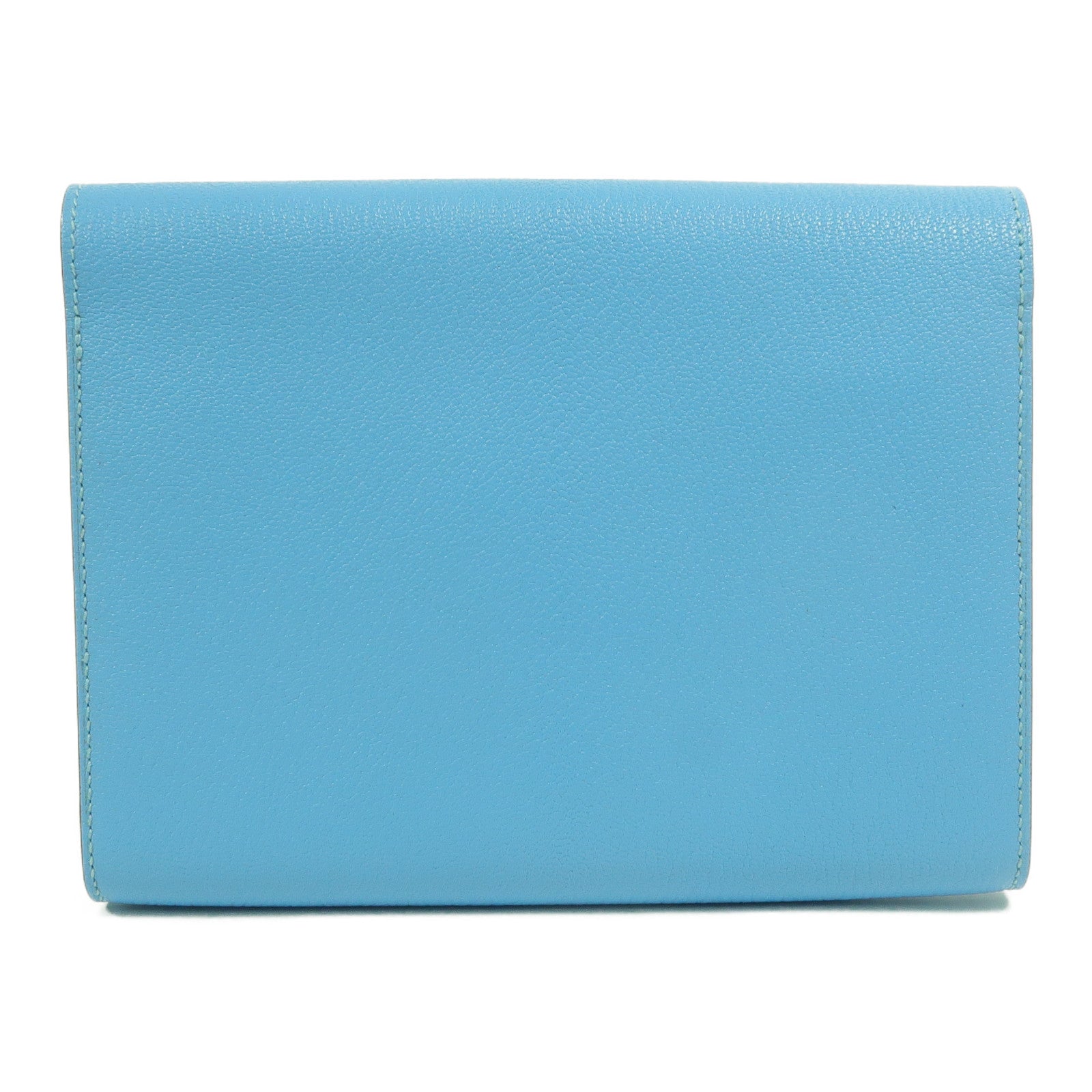 HERMES Chevre皮革1938-19 Compact Wallet Clutch手拿包Bleu Jean