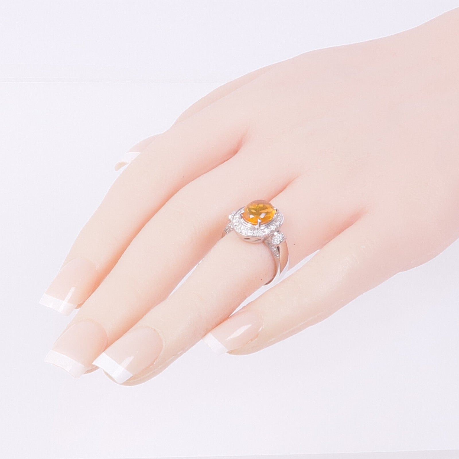 JEWELRY PT900鉑金Orange Opal Diamond Ring蛋白石/鑽石戒指US#5.5