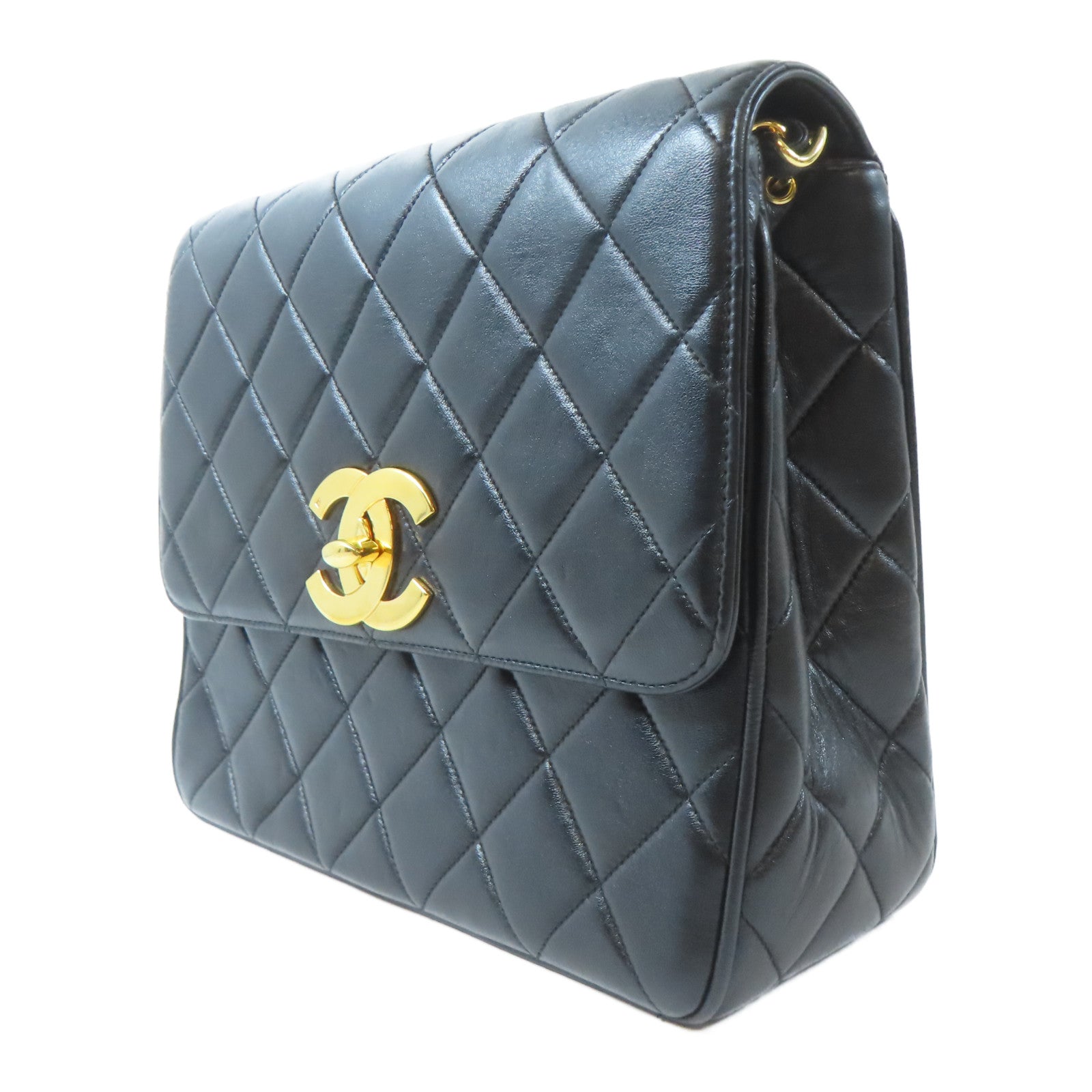 CHANEL 菱格牛皮皮革Vintage Chain Shoulder Bag金扣鏈帶肩背袋黑色