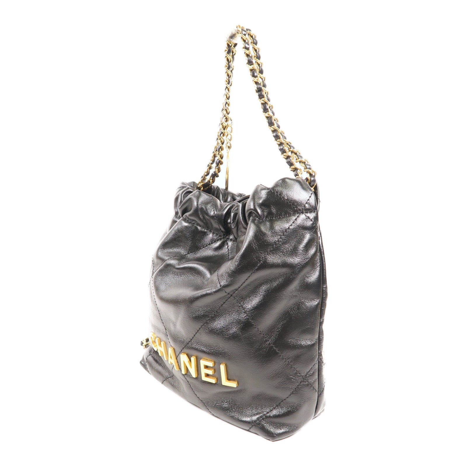 CHANEL 皮革C22 Mini金扣鏈帶手挽肩背兩用袋
