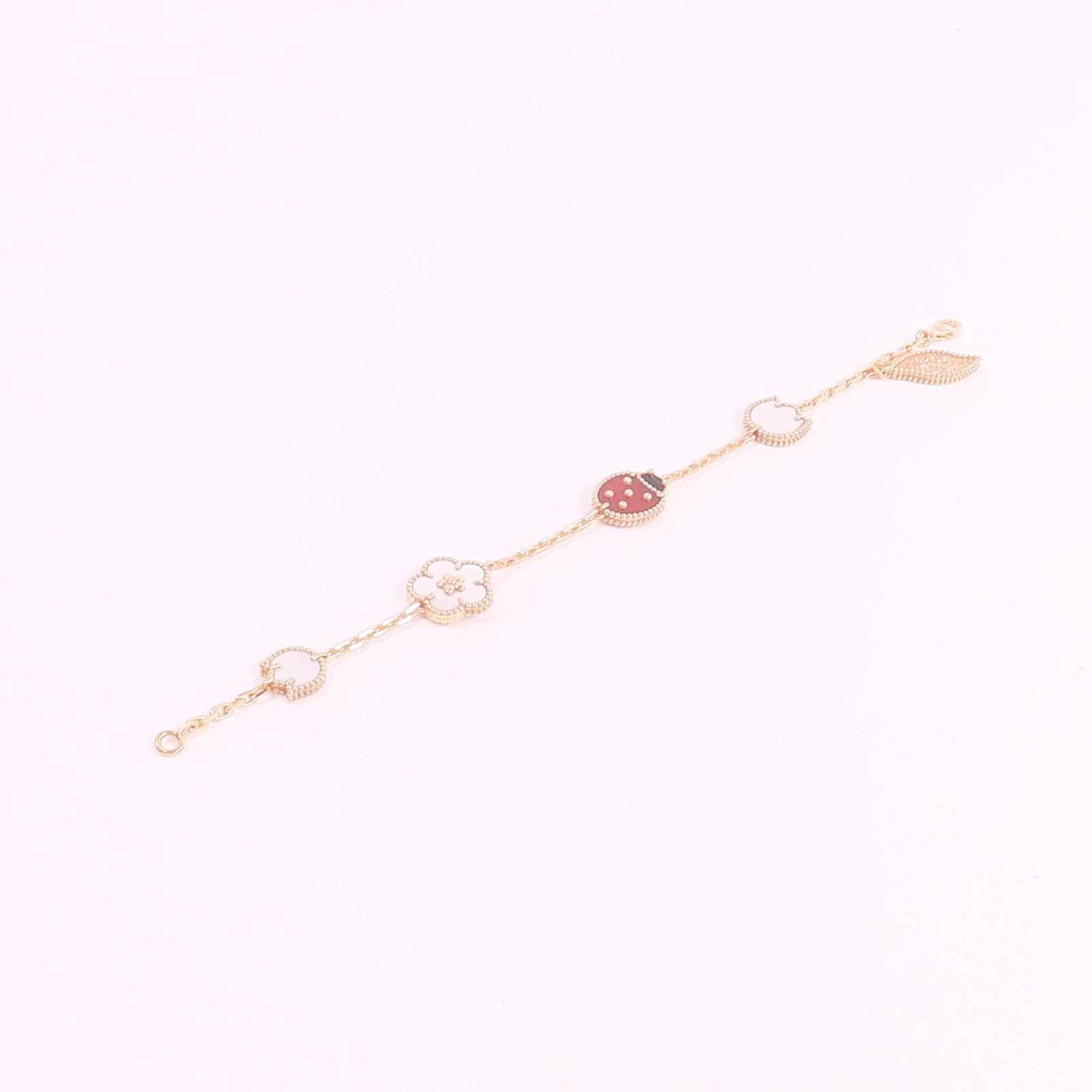 Van Cleef & Arpels 18K玫瑰金Lucky Spring Bracelet 5 Motifs珍珠母貝/紅玉髓/縞瑪瑙手鏈