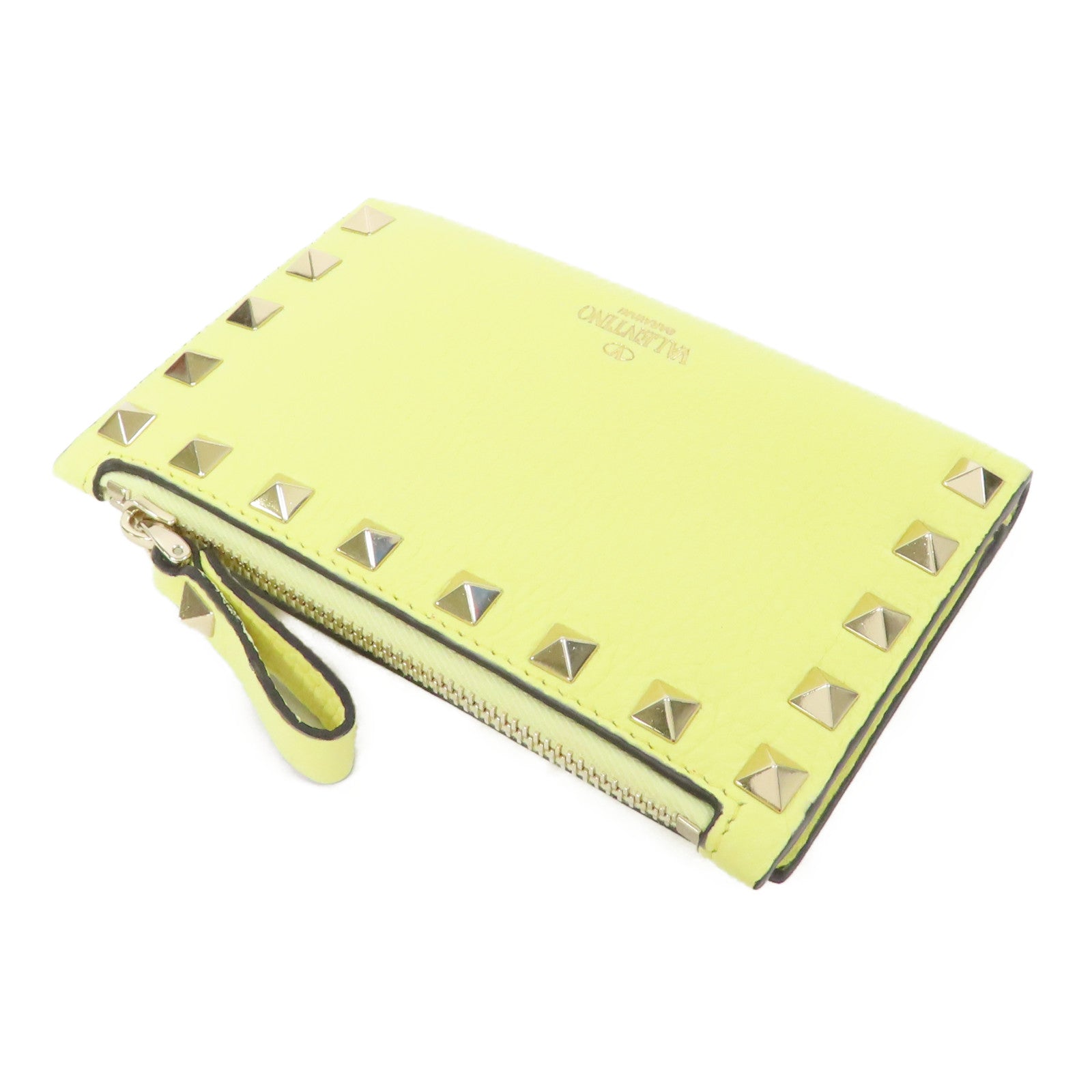 Valentino 牛皮皮革Card Case金扣卡片套黃色