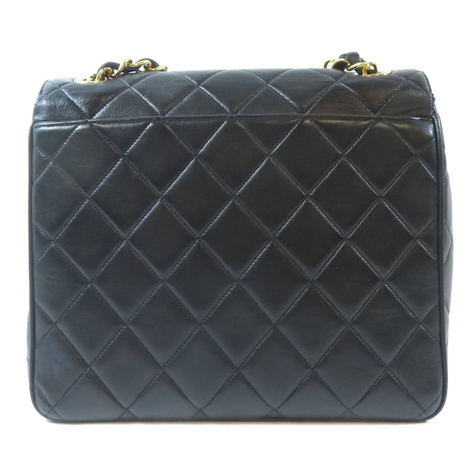 CHANEL 菱格牛皮皮革Vintage Chain Shoulder Bag金扣鏈帶肩背袋黑色